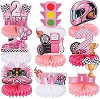 Vista 8 de 9 piezas de centro de mesa de auto de carreras de 2º cumpleaños Let's Go Racing Two Fast Birthday Party Decoración de mesa de auto de carreras
