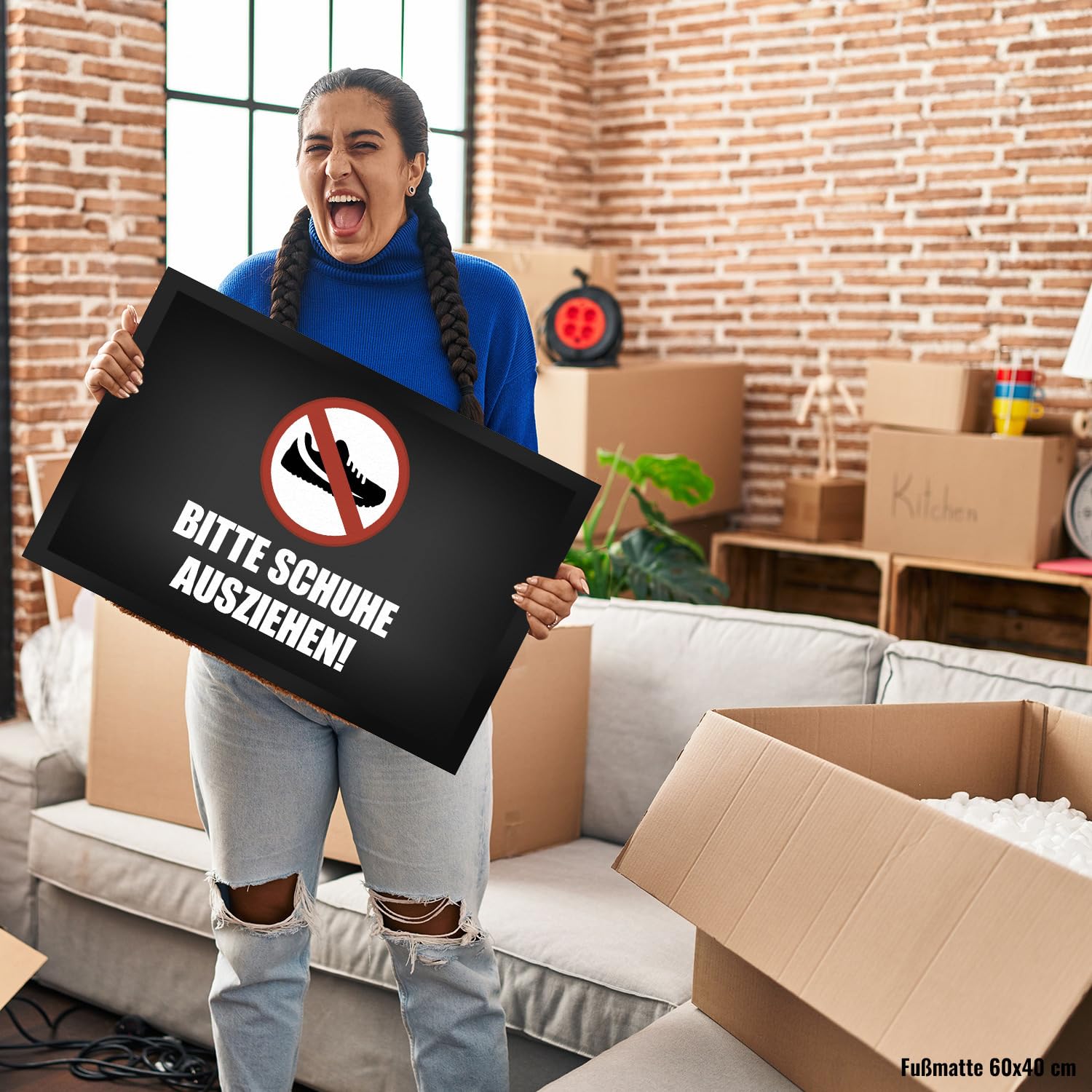 trendaffe - Bitte Schuhe ausziehen Fußmatte XXL mit Verbot Motiv