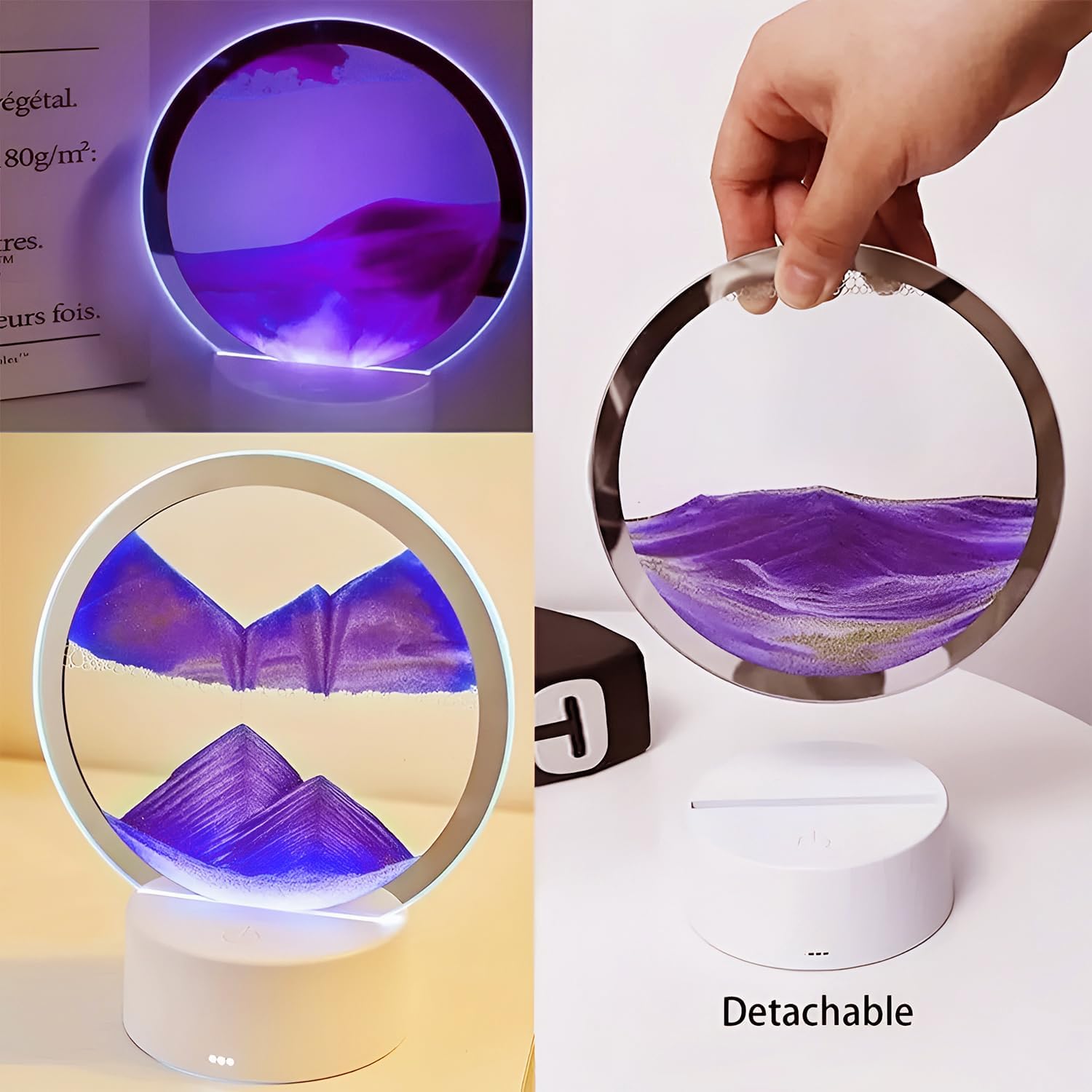 Dnil Quicksand Night Light for Bedside & Kids Desk, 3D Moving Sand Art Lamp, Colorful Glass Decor (Purple)