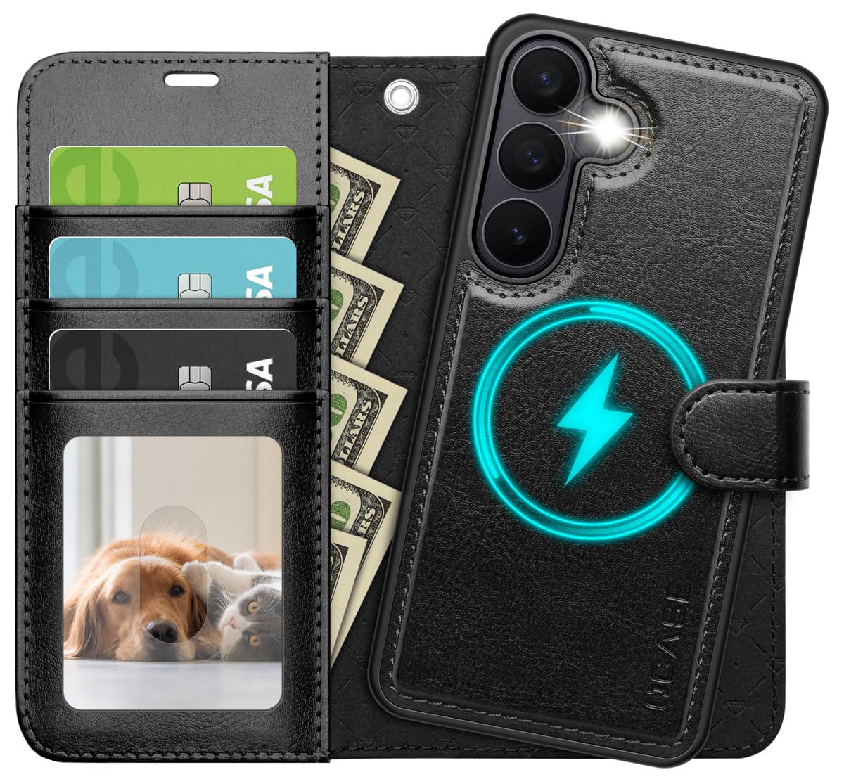 - OCASE for Samsung Galaxy S26 Detachable Wallet Case with Card Holder, [2 in 1] PU Leather Flip Folio Case with RFID Blocking Stand Wrist Strap Shockproof Phone Cover 2026, Black