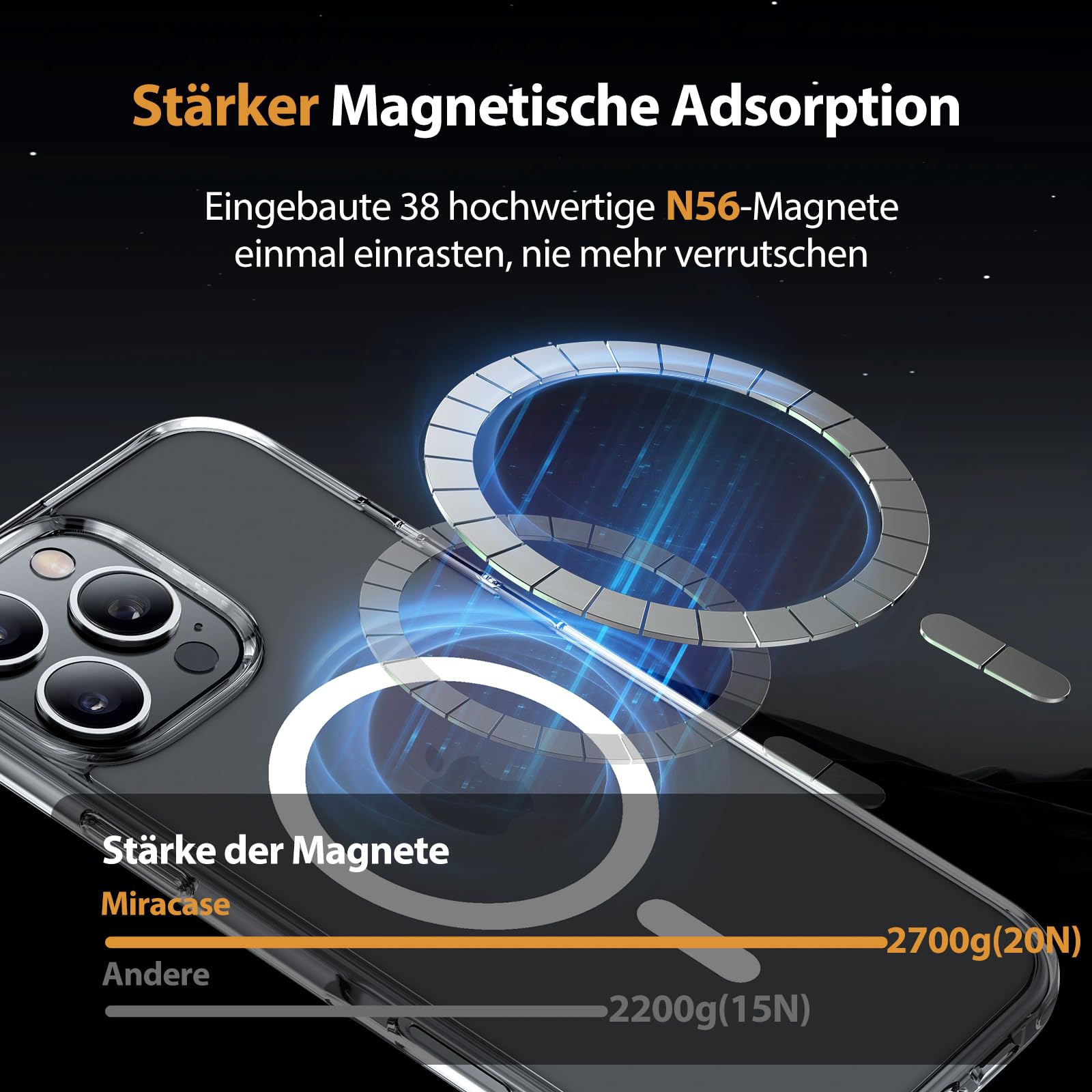 Miracase Magnetisch für iPhone 16 Pro Hülle für Magsafe[mit 2 Schutzglas] Militärschutz Stoßfest Kratzfest Anti-Fingerabdruck Samtige Touch Dünn Handyhülle für iPhone 16 Pro 6,3 Zoll,Transparent