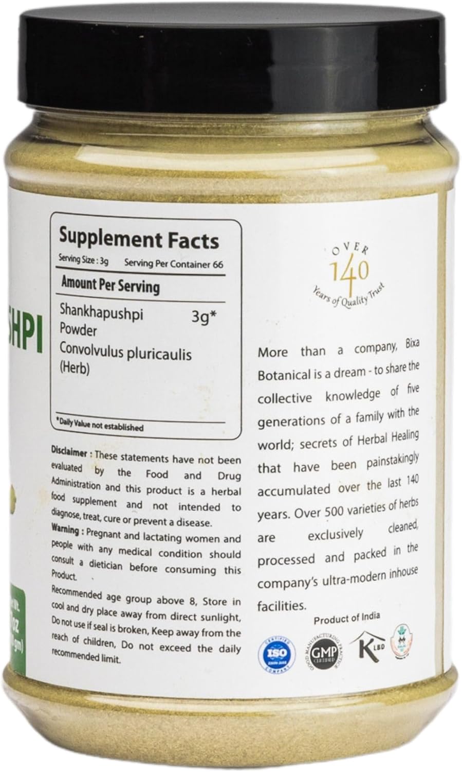 bixa BOTANICAL Shankhapushpi Powder | Convolvulus Pluricaulis ǀ Natural Herbal Supplement | | 200 GRS / 7 OZ | Gluten Free, Non-GMO, Steam Treated, Vegan, 100% Pure.