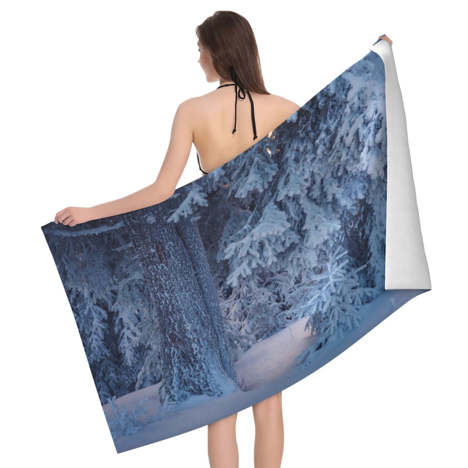 Lawenp Thick Snow and Trees Beach Towel, Lightweight Sand Free Quick Dry Microfiber Absorbent Bath Towel for Kids, Adults, Swimming, Bath, Yoga, Pool, Travel, Camping 32"X52"