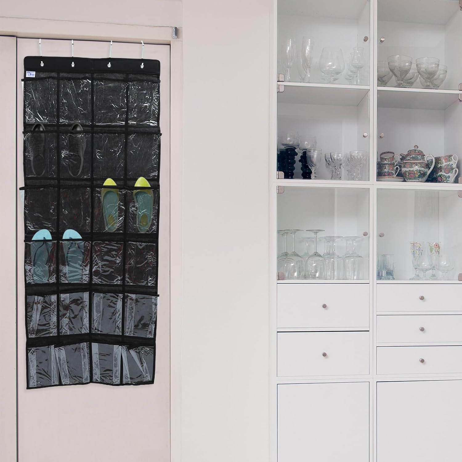 Black 24 Pocket Non Woven Door Hanging Shoe Storage Bag Organizer