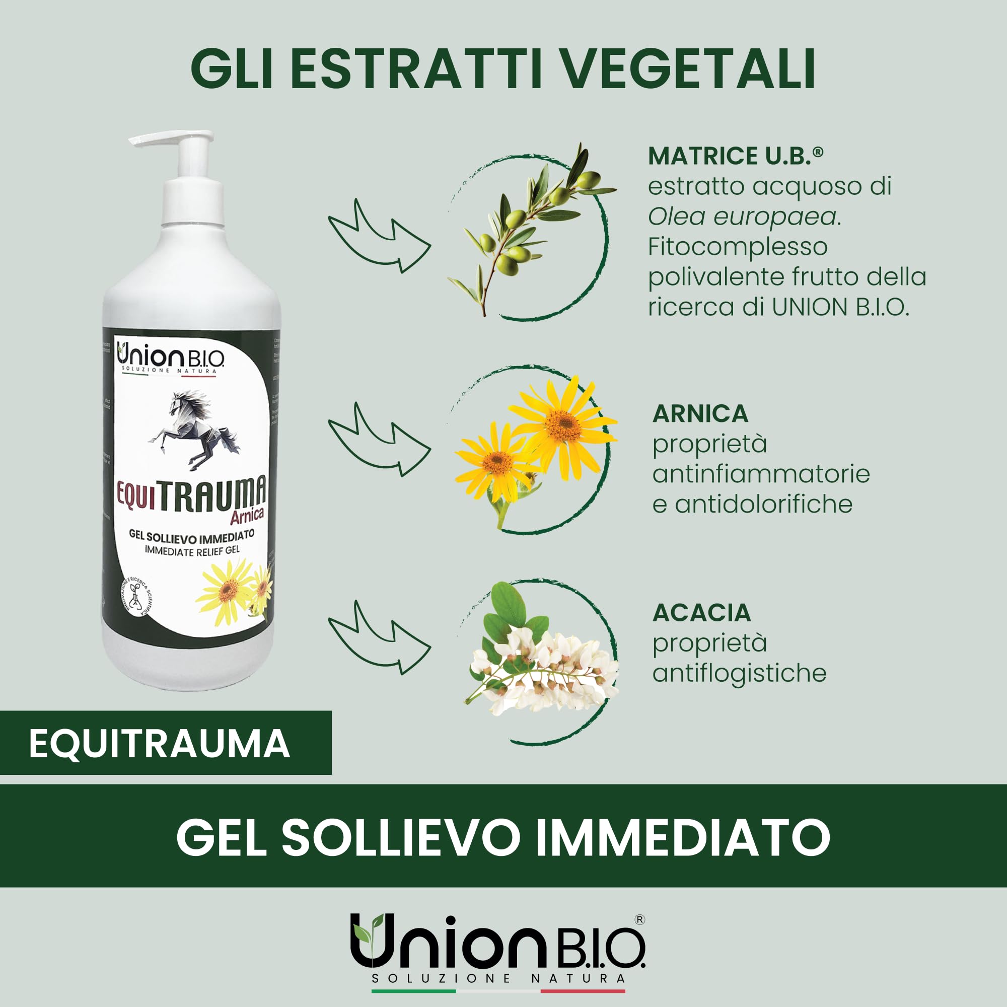 UNION B.I.O. SOLUZIONE NATURA Equitrauma Gel Arnica Montana per Cavalli e Uso Umano 1LT