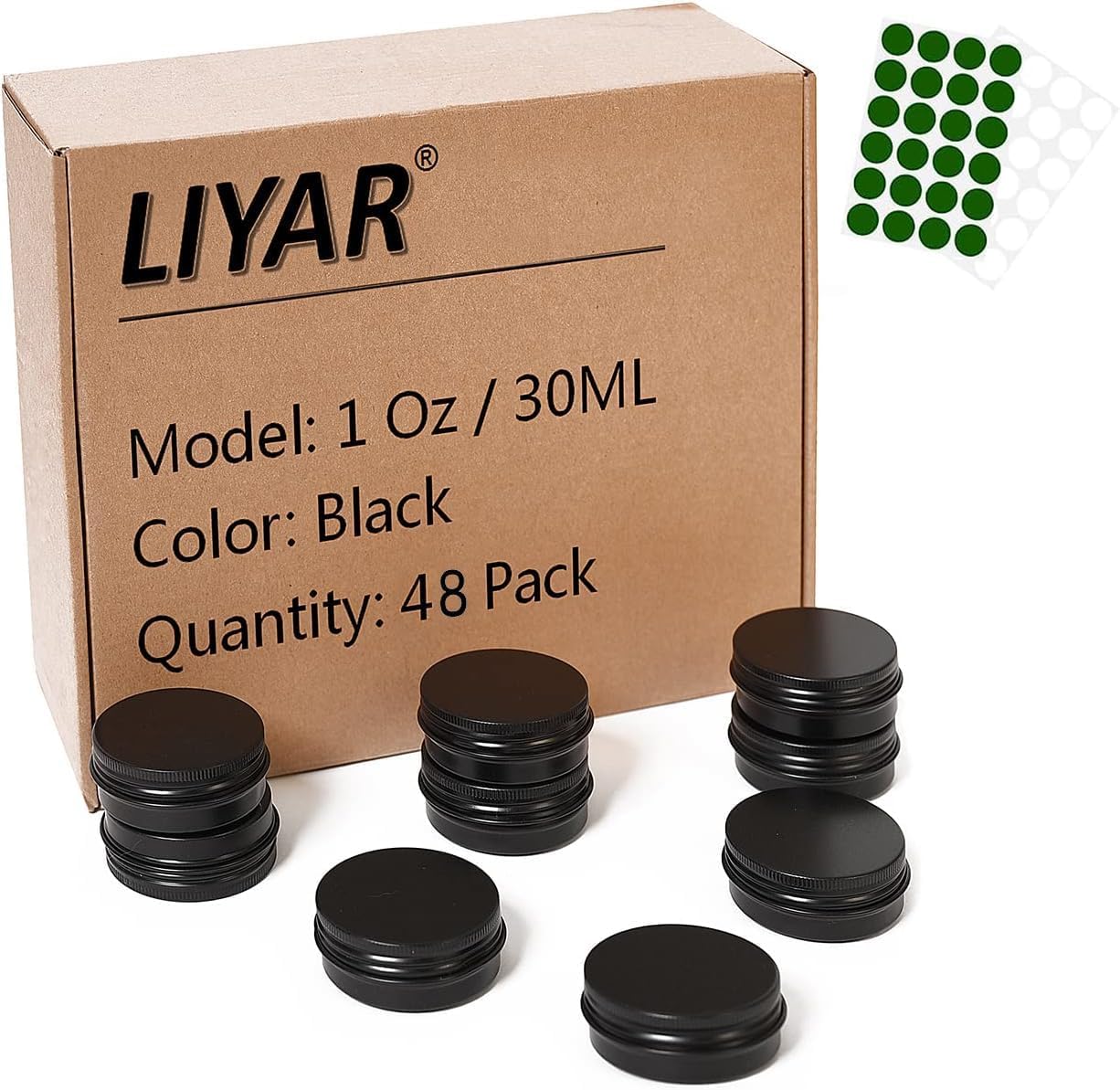 1oz. Metal Tin 30g Sample Lip Balm Tins Aluminum Tin Containers with Lids Screw Top Tins Cans Empty Storage Jars,Pack of 48(Black)