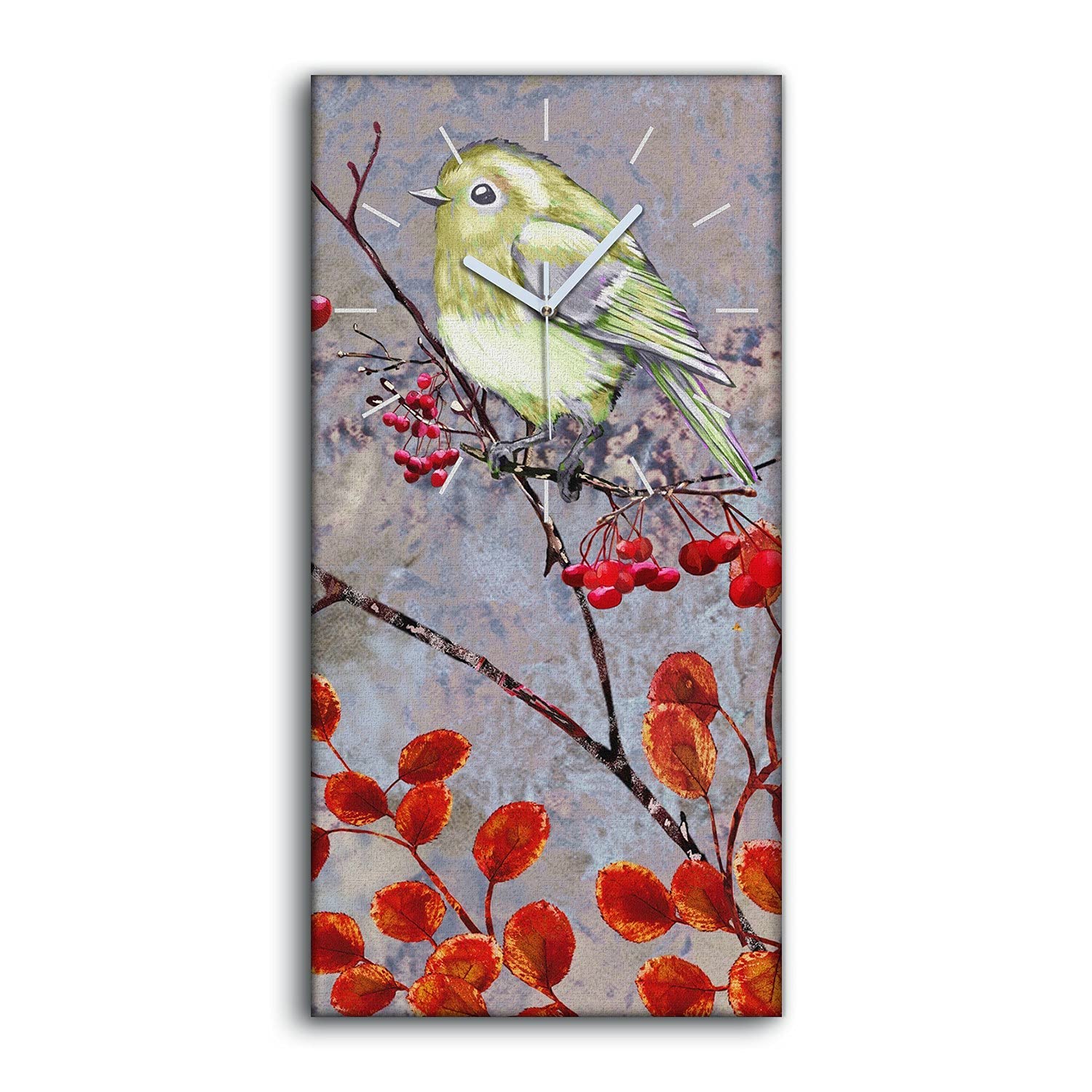 Horloge sur toile silencieuse 30x60cm avec art mural moderne oiseaux decoration salon chambre