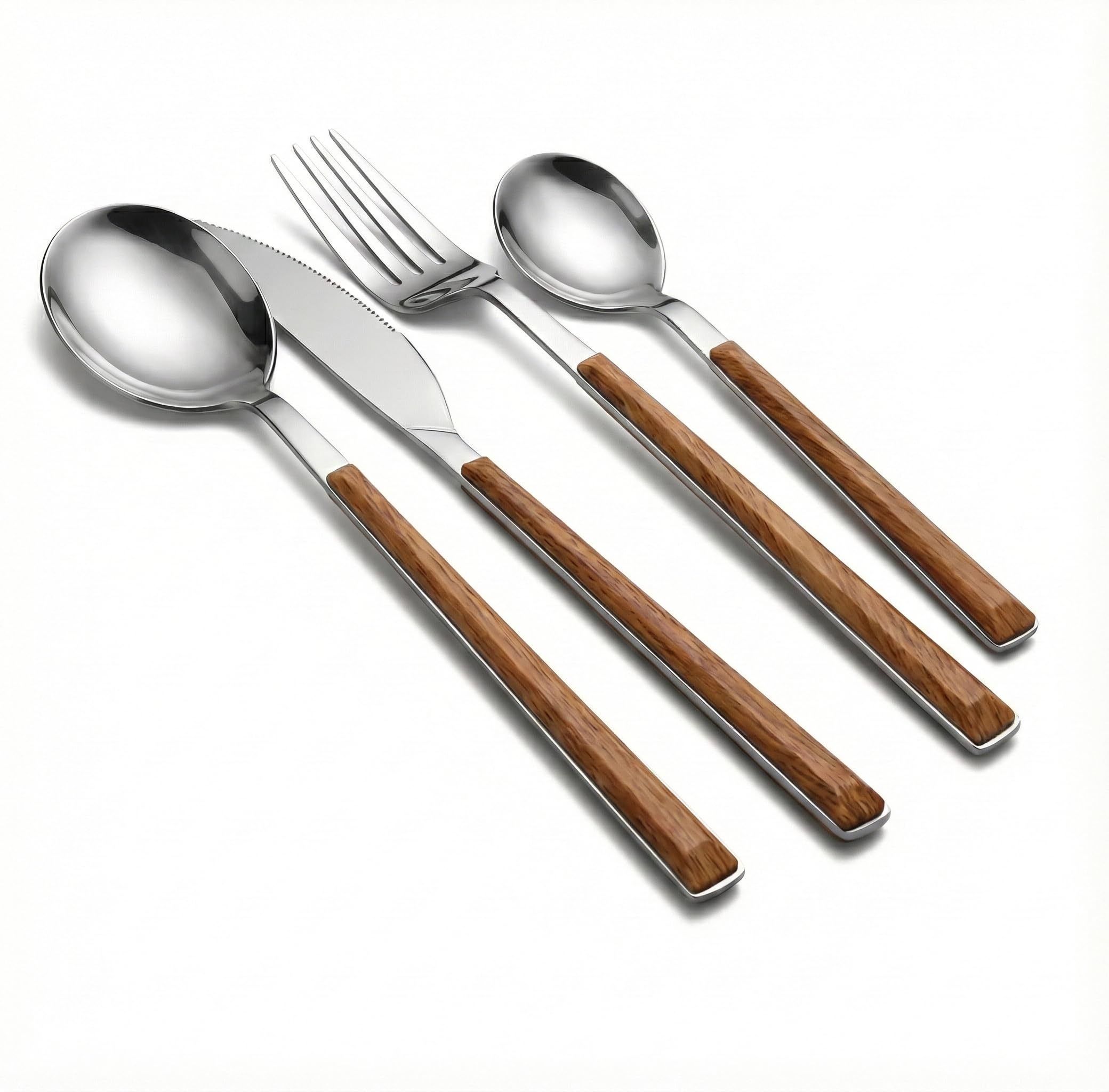 Ménagère 16 pièces grain bois vaisselle inox manche ABS - BWD