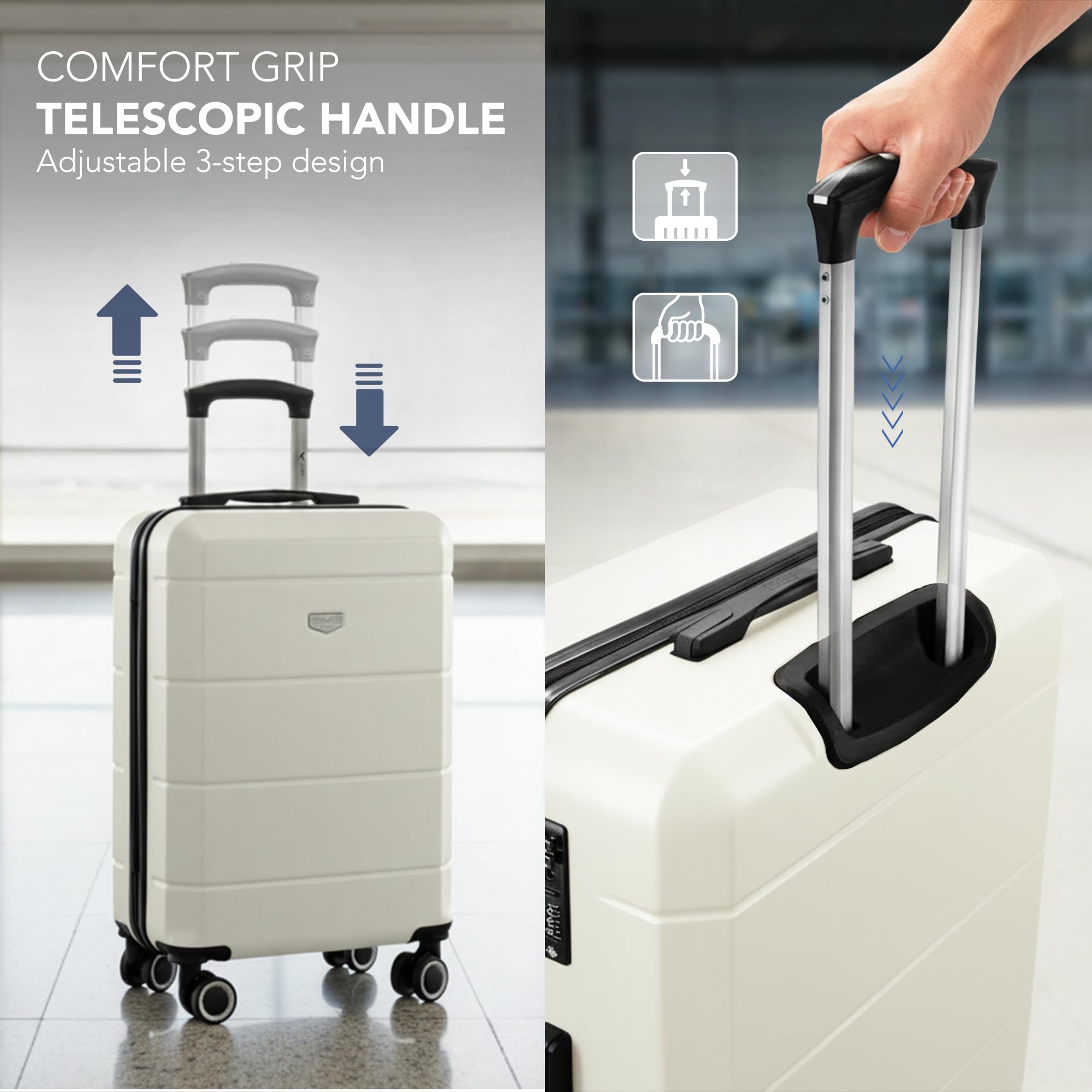 LUGG - Jetset 40cm Suitcase - 40x30x20cm- Ryanair Compatible - Underseat Size - Hard Shell ABS - Spinner & Removable Wheels - Lightweight Travel Luggage- Cream/Brown — view 108