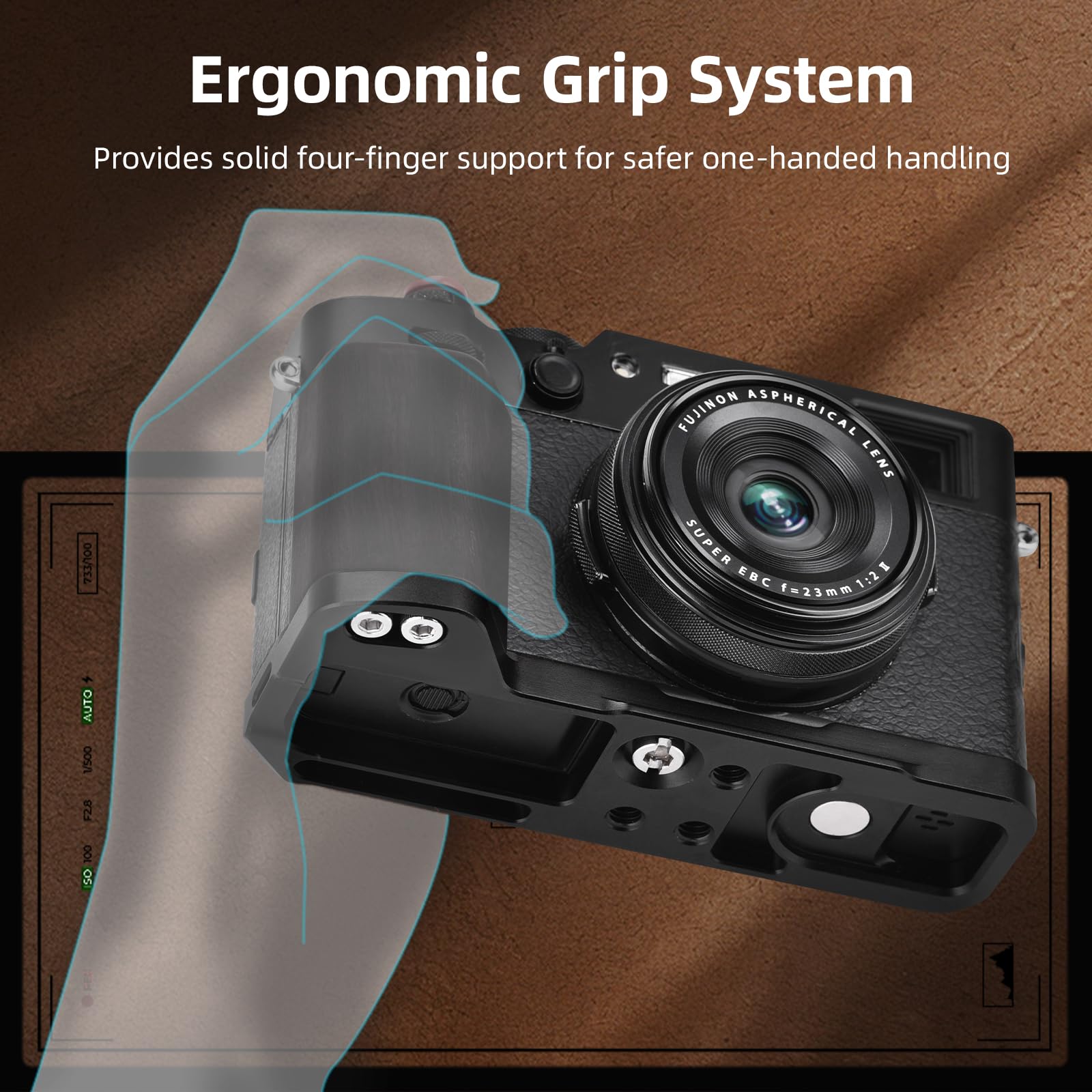BRDRC Impugnatura per FujiFilm X100VI/X100V, supporto a forma di L con adattatore a vite da 1/4 e piastra a sgancio rapido Arca e pulsante di scatto per accessori fotocamera Fuji X100VI/X100V (argento