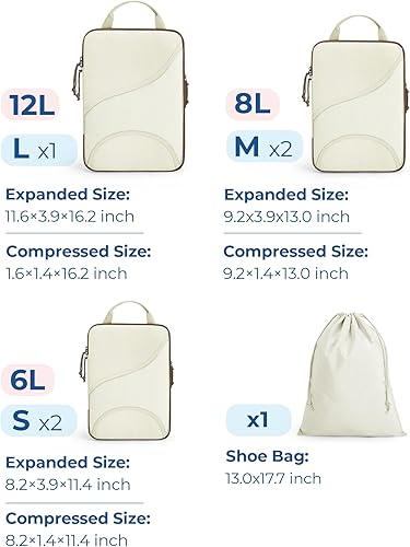 Miniatura 2 de BAGSMART Juego de 6 cubos de compresión para maletas, organizadores de maleta de compresión con bolsa de zapatos