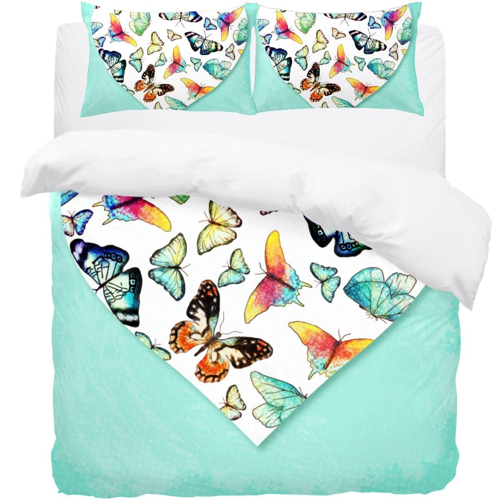 Housse de couette douce résout le linge rêche parure de lit simple verte papillons