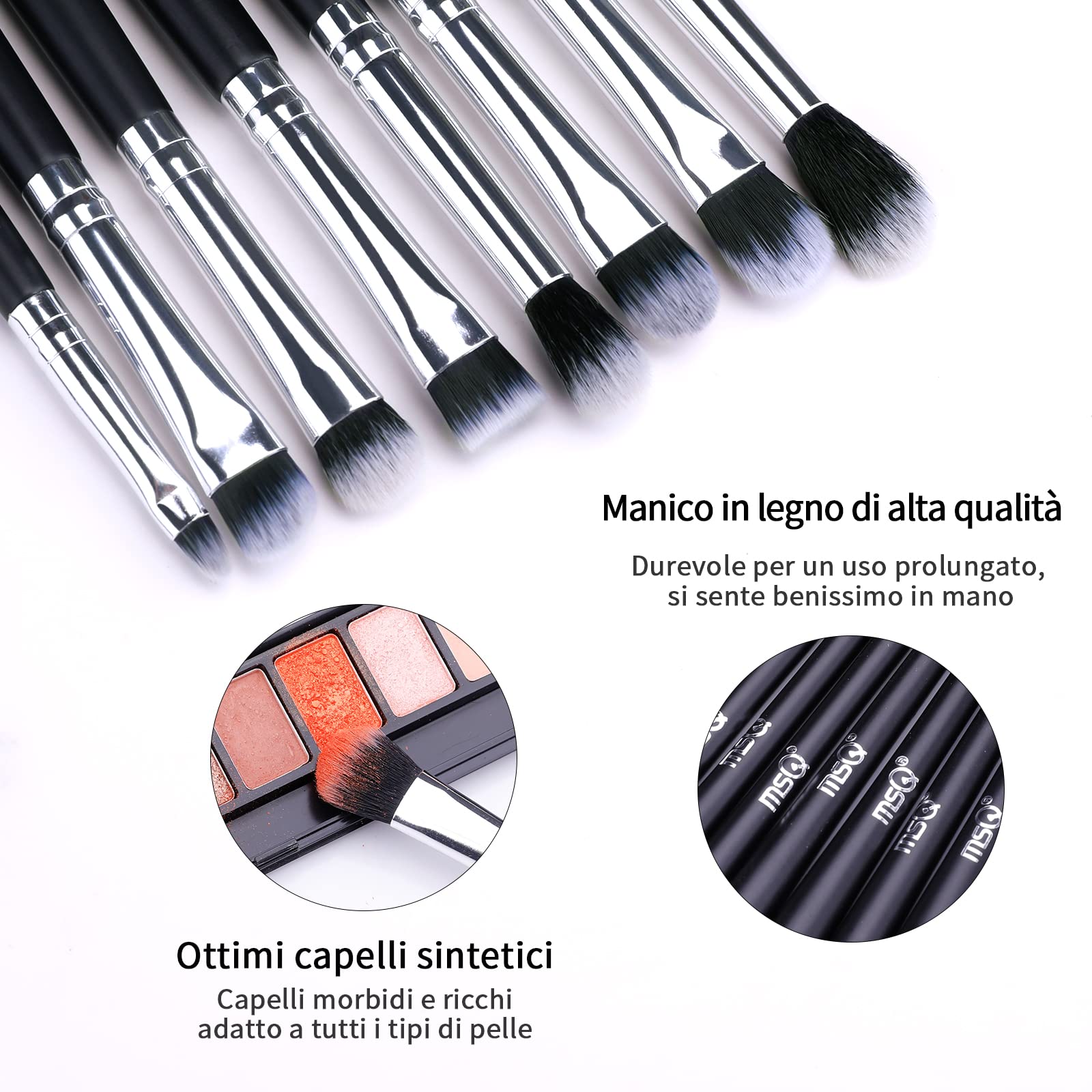 MSQ Juego de 8 pinceles de maquillaje para sombra de ojos | juego de pinceles de maquillaje de ojos de