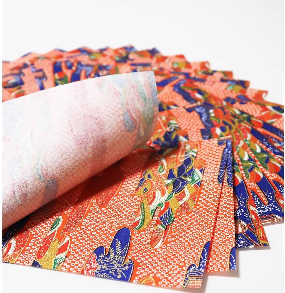 Japanese Chiyogami Washi Origami Paper, 6" x 6", 30 Sheets, Made in Japan, (Orange Cloud)