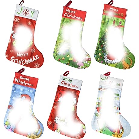 6 Pack Grinch Christmas Stocking, Funny Novelty Grinchs Stocking for Kids Xmas Tree Hanging Decor