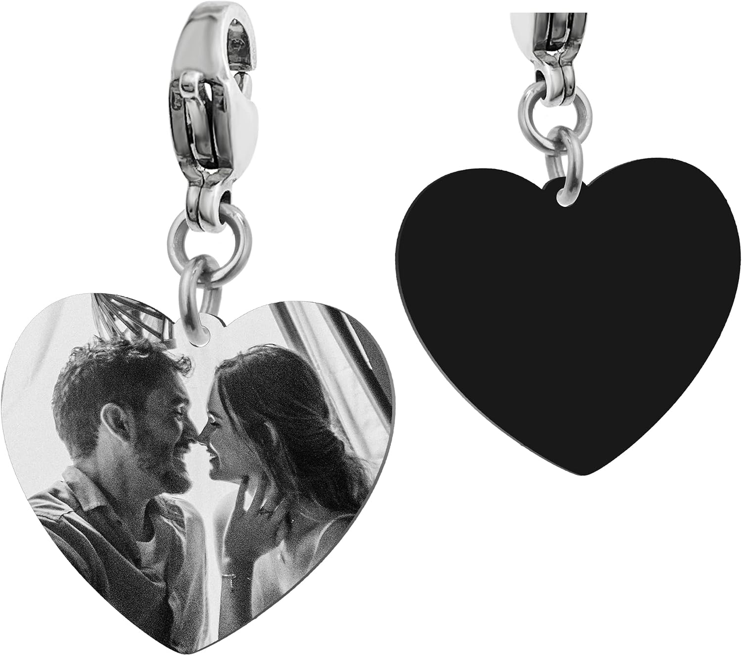 Qina C. Personalized Engraved Photo Picture Custom Heart Plate Disc Tag Pendant Dangle Clasp European Bracelet Lobster Clip On Charm
