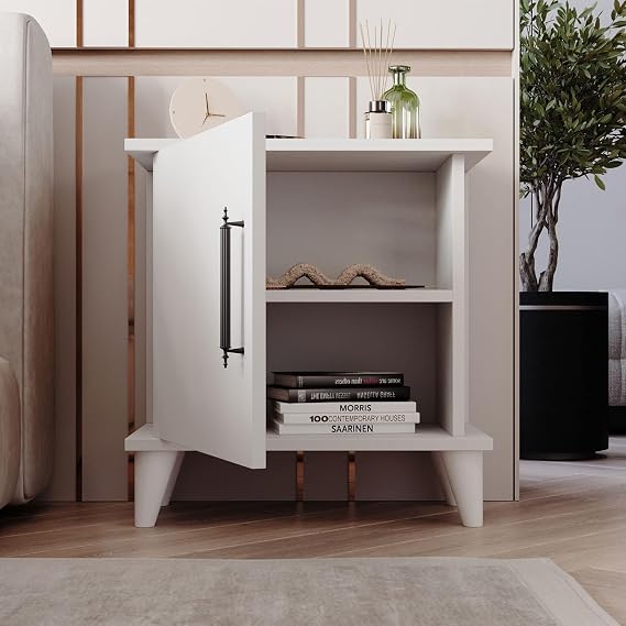 Adela Raflı Modern Komodin (Beyaz)