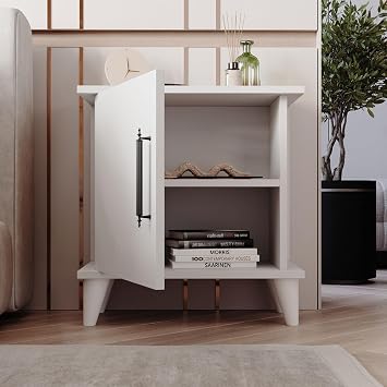 Adela Raflı Modern Komodin (Beyaz)