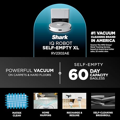Miniatura 9 de Shark IQ RV2302AE - Aspiradora robot con base de capacidad de 60 días, limpieza multisuperficie, potente succión, recogida de pelo de mascotas
