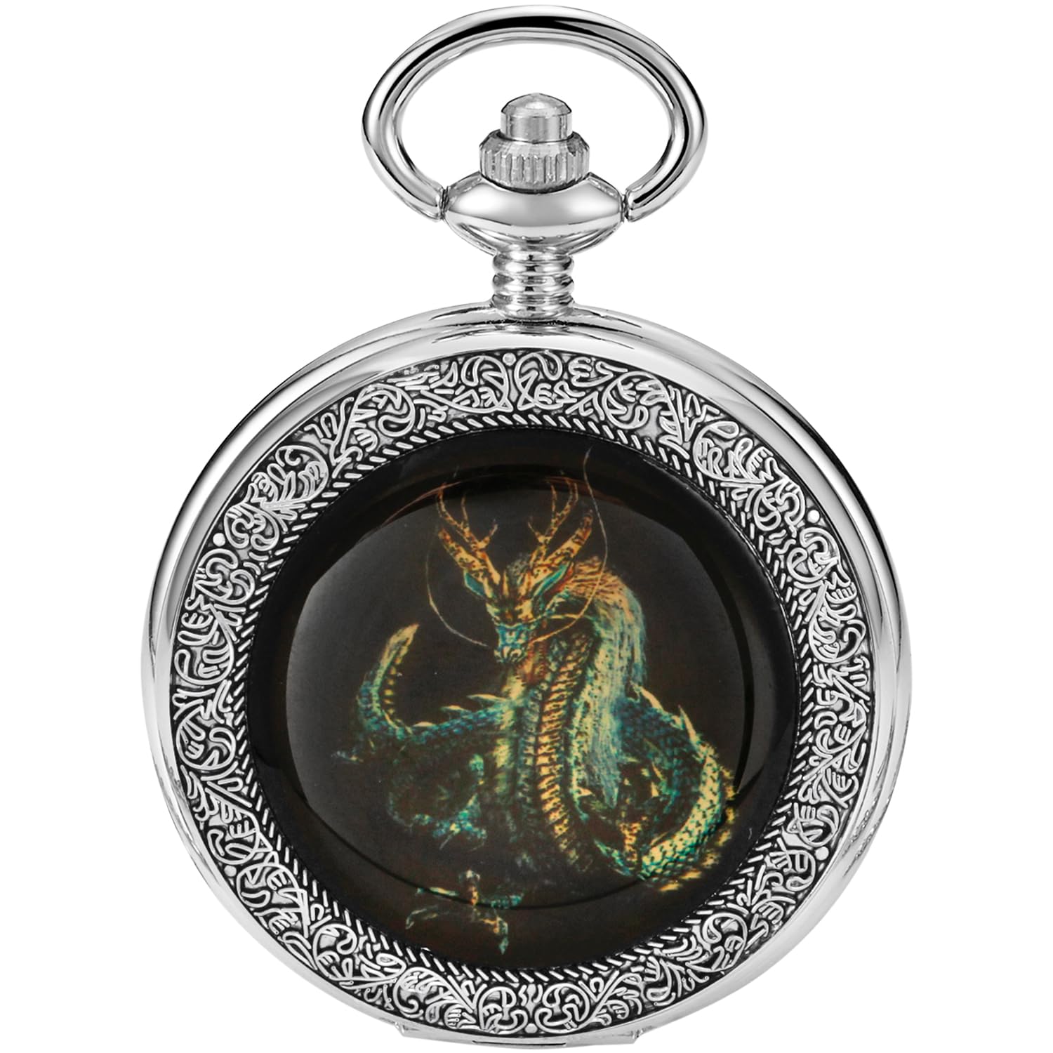 Tiong Mechanische Taschenuhr im Retro-Drachen-Design, mechanische Taschenuhr, römische Ziffern, mechanische Taschenuhren für Herren, mit Kette, Geschenk, Mpw151-UK…