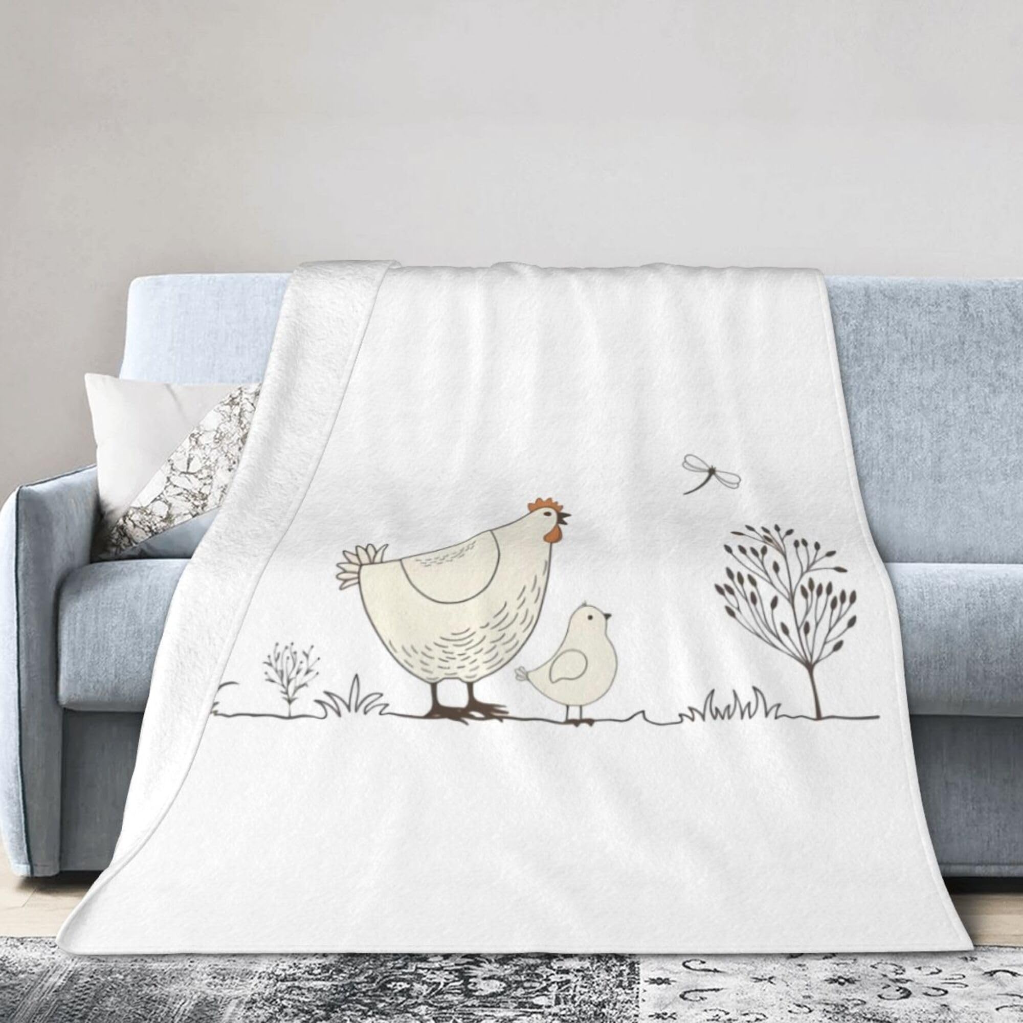 Melbrakin Black Cartoon Chickens And Butterfly Blanket Super Soft Flannel Blanket Comfy Cozy Throw Blanket Couch Lightweight Blankets For Living Room Bedroom 80"X60"