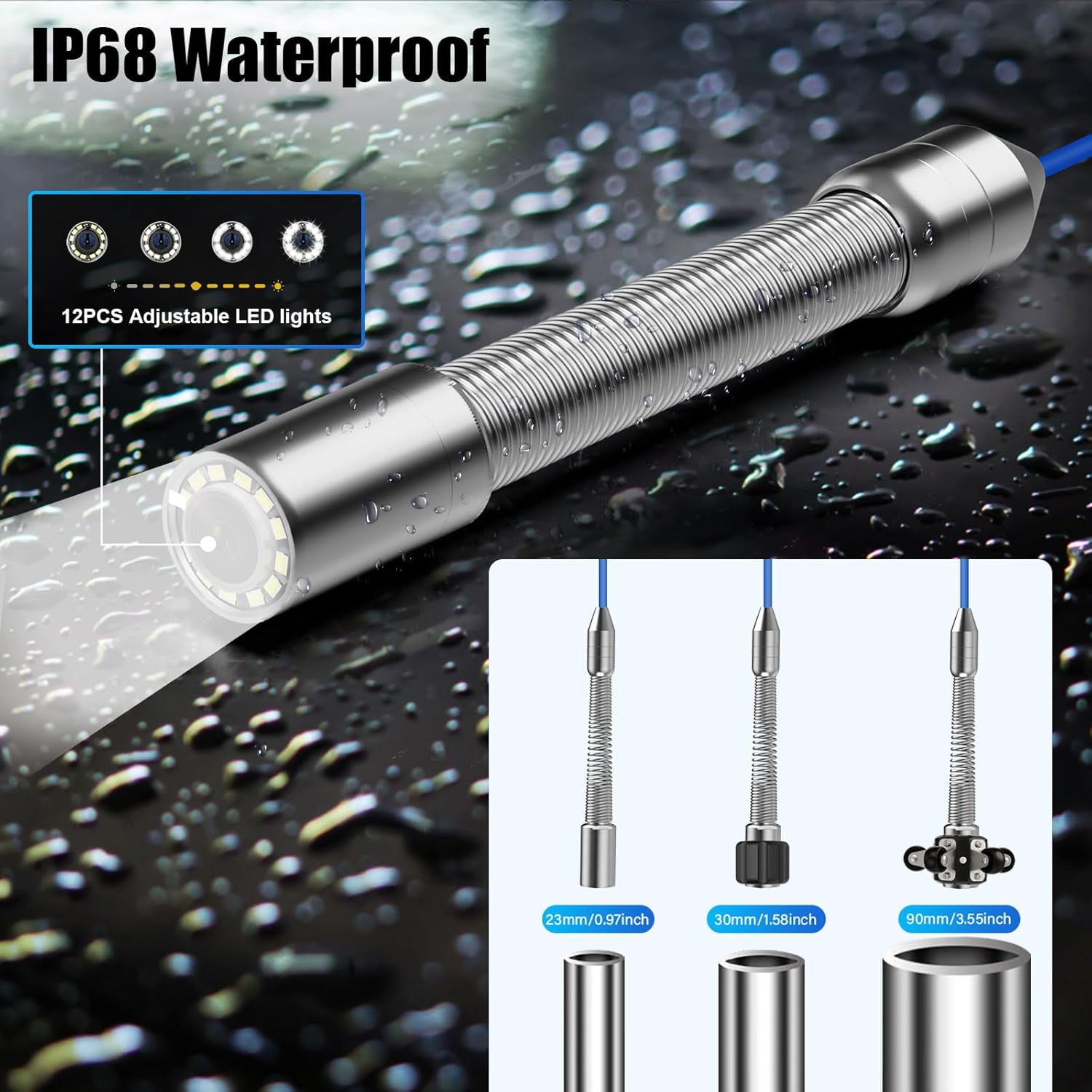 Sewer Camera 100FT/30M Borescopes Plumbing Snake Pipe Inspection Camera DVR & Audio Recorder 17/22mm with 5600Mah Battery 4.3" IPS Screen 12 LEDs HD 1000TVL 32GB (22MM Camera)