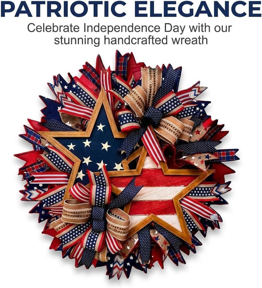 250th Anniversary Wreath, 2026 New Patriotic Round Wreath, All-Weather Red White Blue Flower Wreath Outdoor Holiday Decoration, Farmhouse Wreath Memorial Day Front Door for Home Decor (Red)