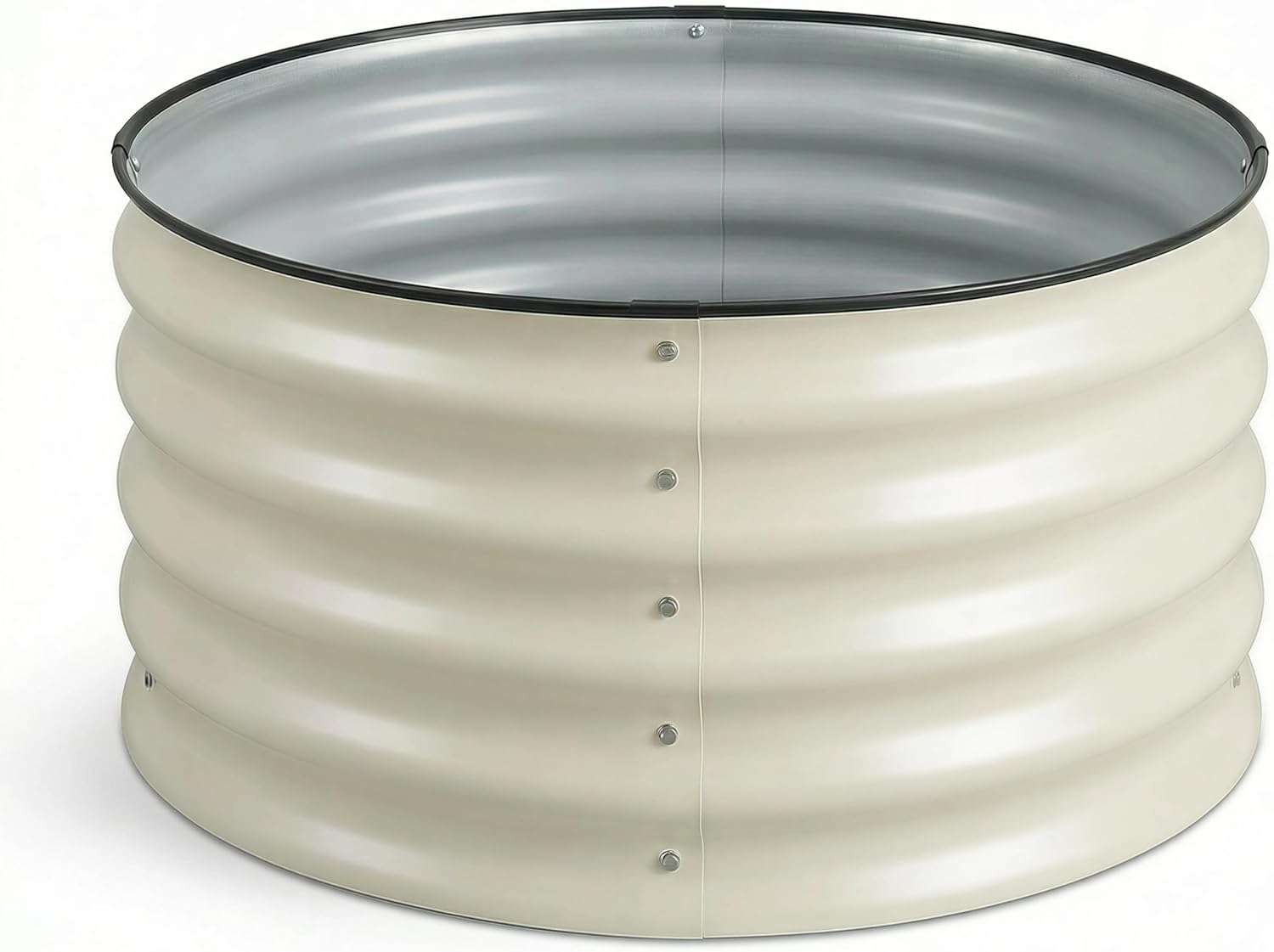 Sponvatt 1 Pcs Round Galvanized Raised Garden Bed Kit 24 x 12 Inch Metal Planter Box Outdoor with Safety Rubber Edge Trim Rust Proof Weather Resistant Circular Steel Garden Beds White 12 Inch Deep