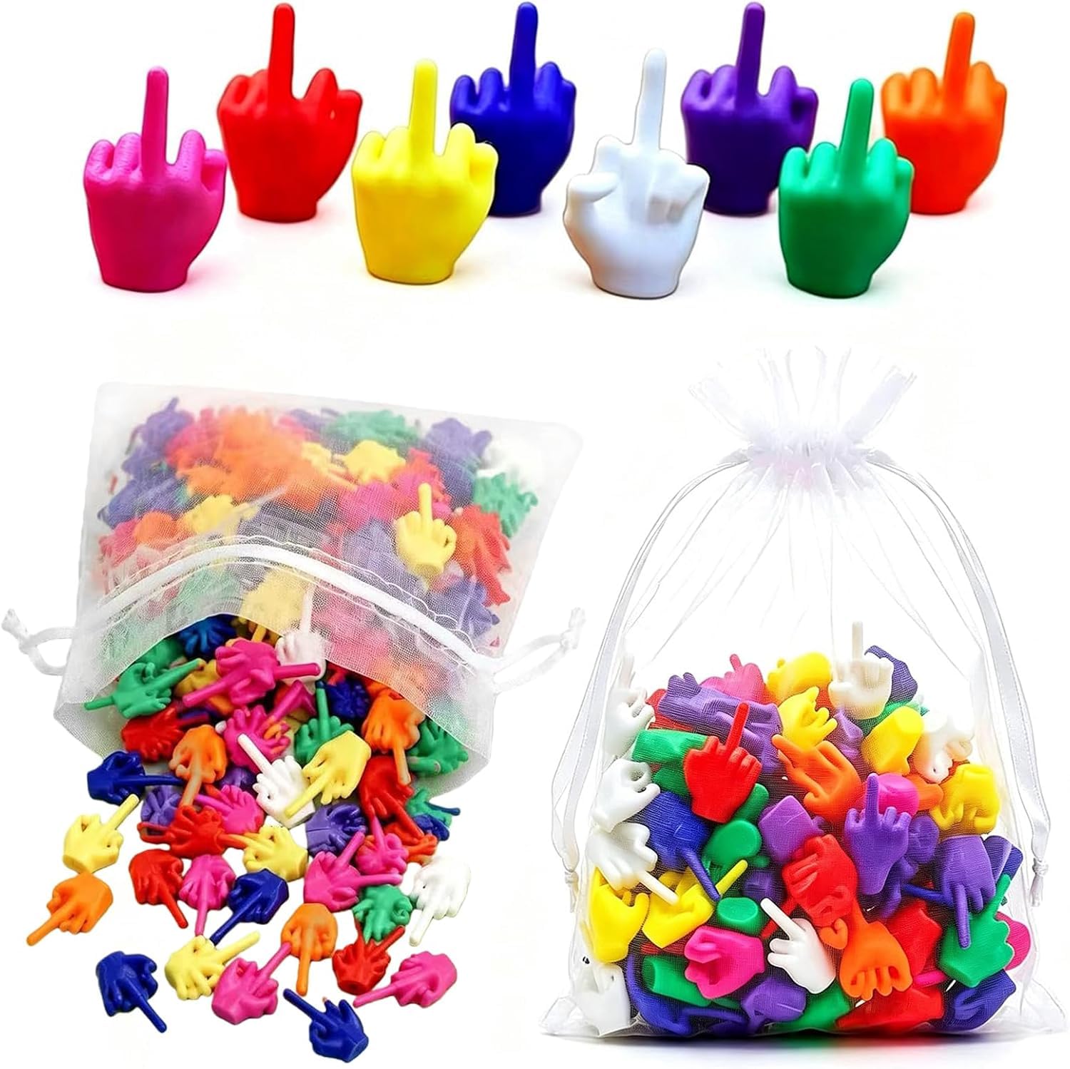 Mini Middle Fingers, 50 PCS Colorful Tiny Hands Flip the Bird Gag Gift