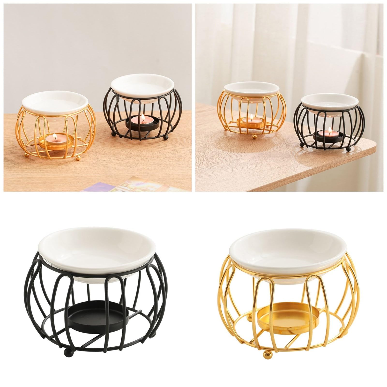 Aromatherapie-Brenner, Keramikschale und Metallschmelzer, ausgehöhlte Kürbisform for Wohndekore(Gold)