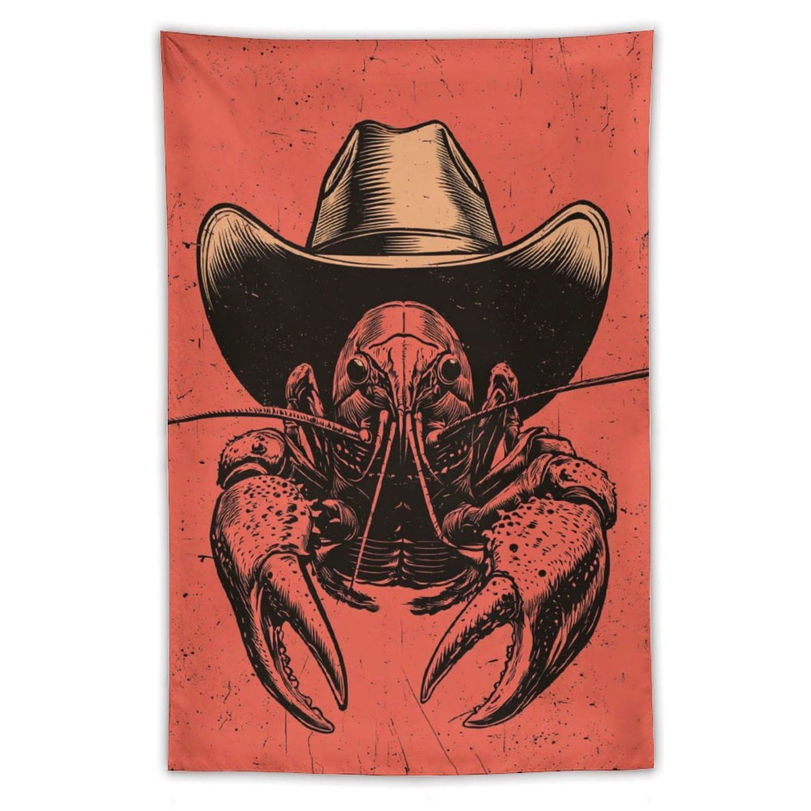 Jubonexis Crawfish Wearing Cowboy Hat Western Rustic Tapestry Polyester Aesthetic Wall Hanging Bedroom Living Room Dorm Decor 40"x60"