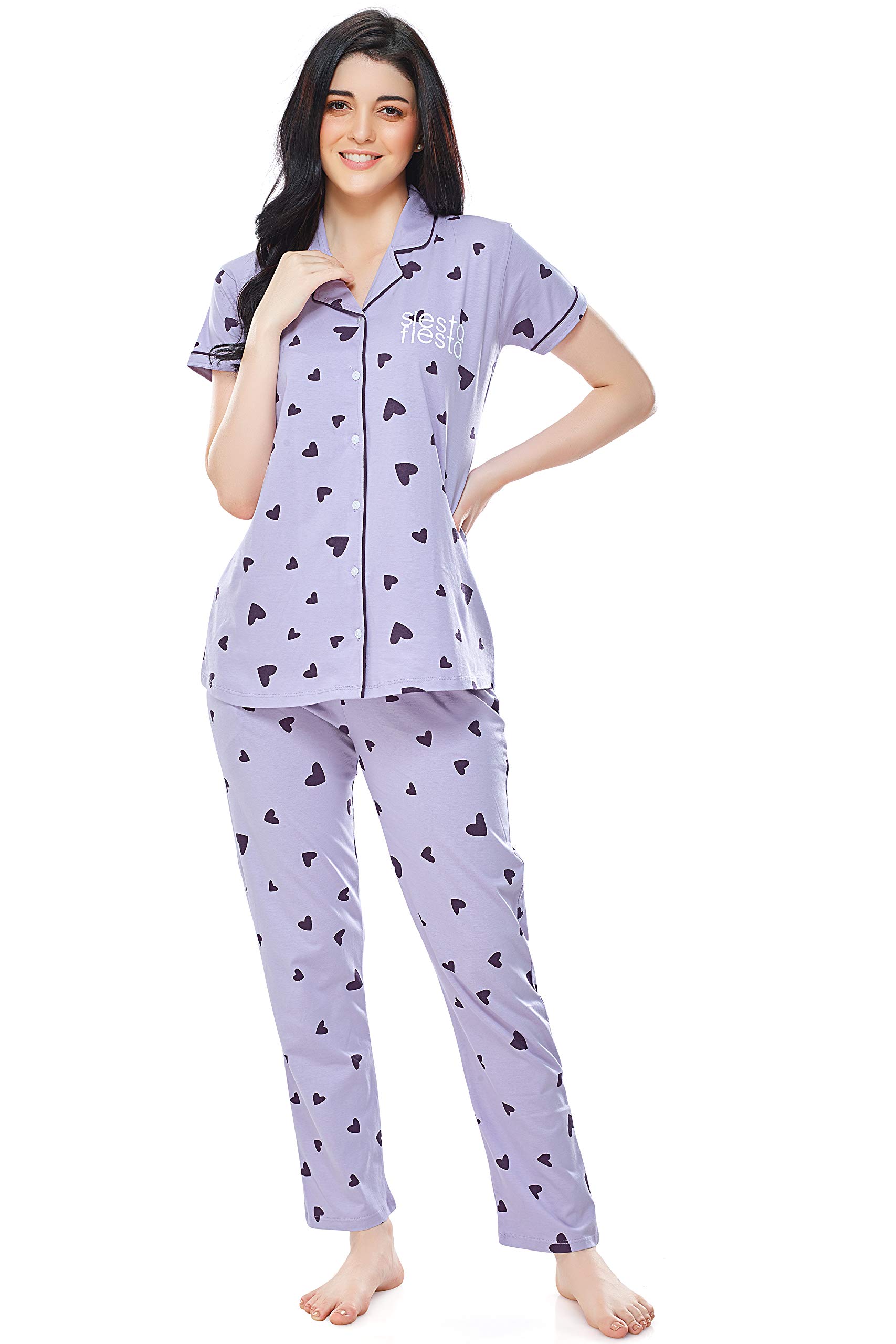 zeyo Women's Cotton Heart Printed Night Suit set of Shirt & Pajama Set 5250-picture-45