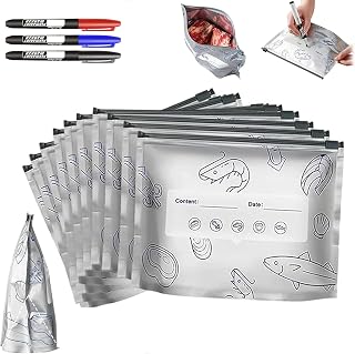 Reusable Aluminum Foil Sealable Storage Bags, Reusable Aluminum Foil Freezer Bags, Upgrade Stand Up Foil Sealable Bags with Label and Zip Lock for Vegetable Fruit Meat (10 Pcs, S(5.12in * 7.87in))
