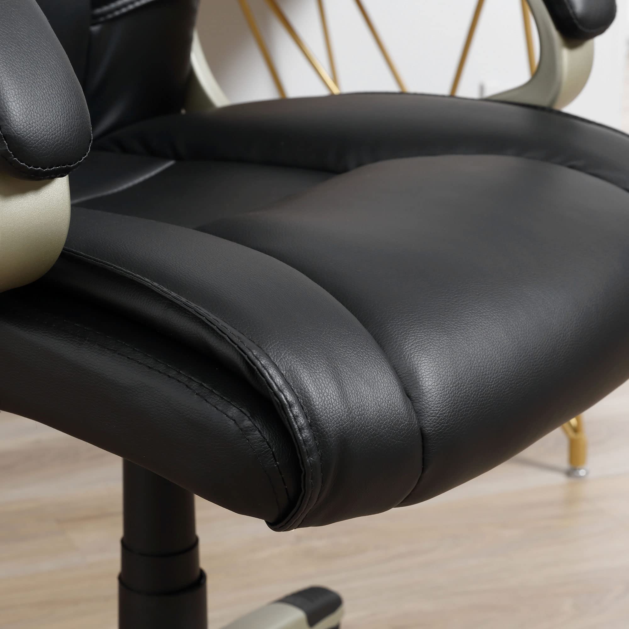 HOMCOM Bürosessel mit Wippfunktion Chefsessel 70 x 58 x 114–124 cm Schwarz | Bürostuhl, Schreibtischstuhl, Ergonomischer Drehstuhl, Sportsitz, Hoher Rückenlehne, Kunsterleder, Metall