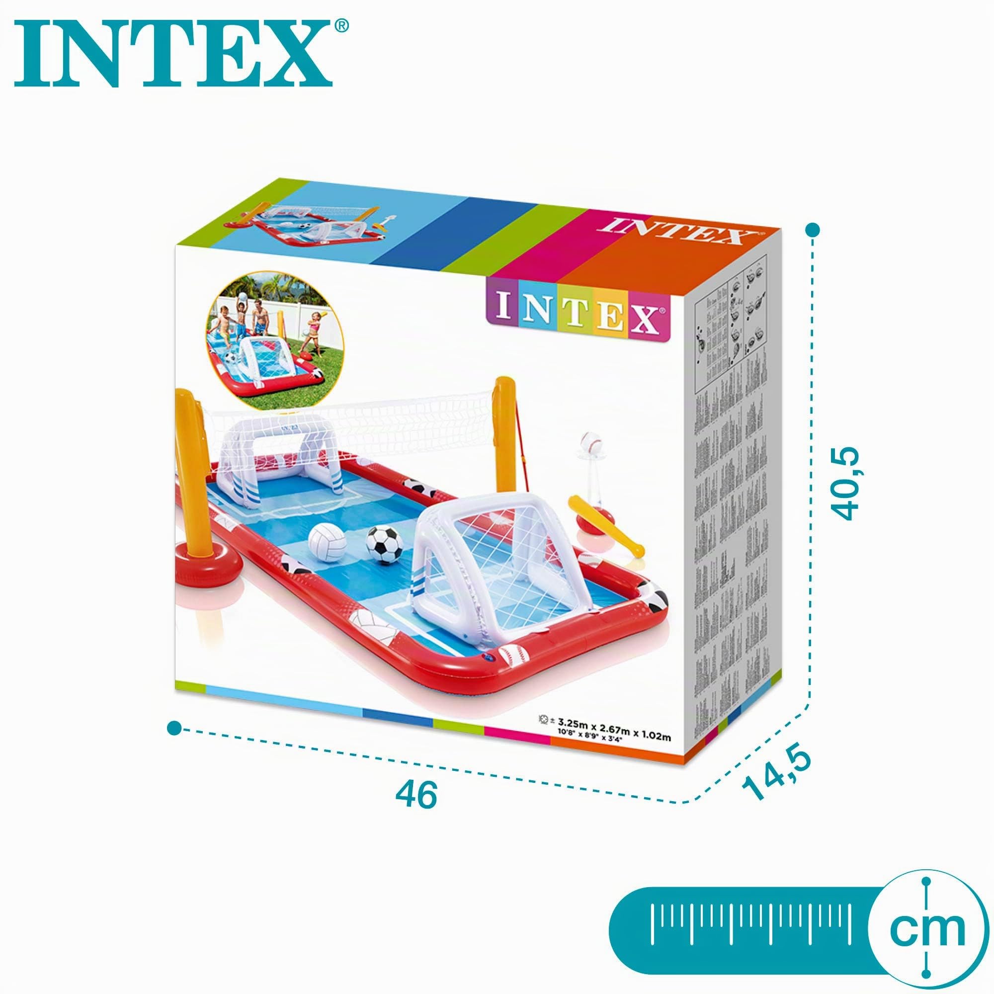 Intex 57147NP - Centro de juegos acuático hinchable INTEX, para niños, medidas 325x267x102 cm, 470 litros, voleibol, fútbol, baloncestos y béisbol, a partir de 3 años