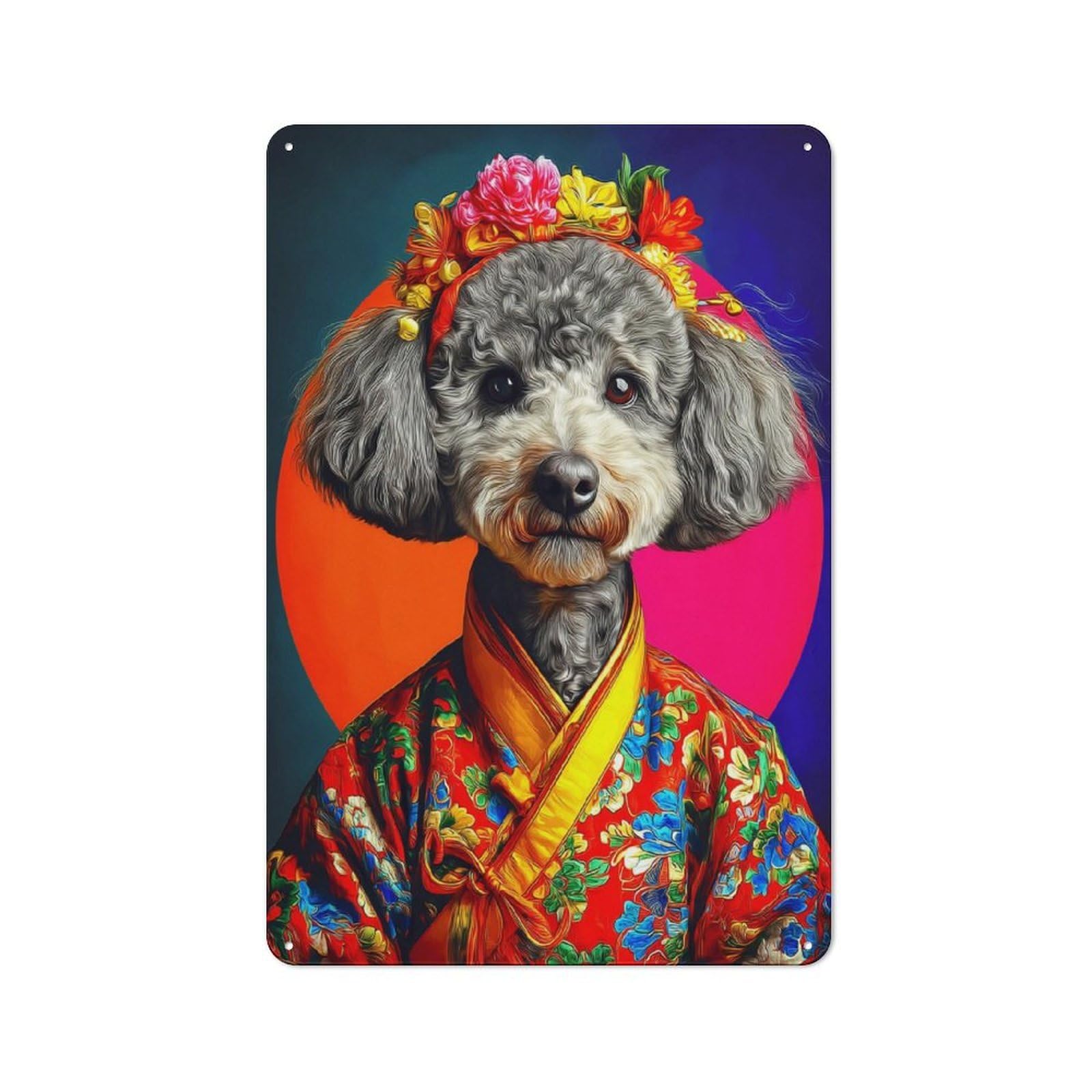 Junmoney Floral Kimono Poodle Portrait For Garden Room Or Summerhouse, Rustic Tin Sign 30X20cm, Wall Decor For Garden Rooms And Summerhouses