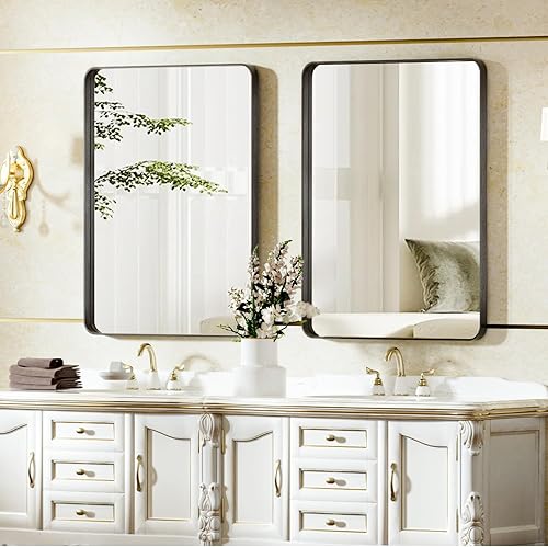 Miniatura 7 de Espejo de baño de 20 x 30 pulgadas, hermoso espejo de pared de marco profundo, moderno espejo de tocador de baño de esquina redonda para dormitorio,