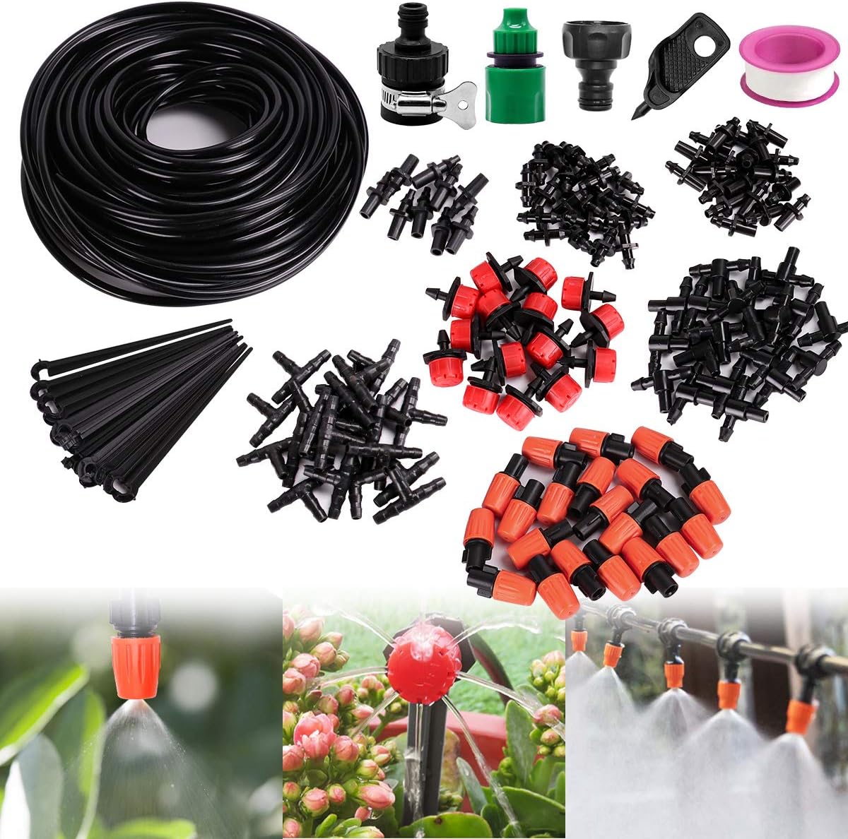 Drip Irrigation Kit, Garden Irrigation System, 156Pcs Automatic Garden Watering System with Adjustable Dripper 82ft 1/4" Blank Distribution Drip Irrigation tubing, Garden, Flower Bed,Patio,Lawn : Patio, Lawn & Garden