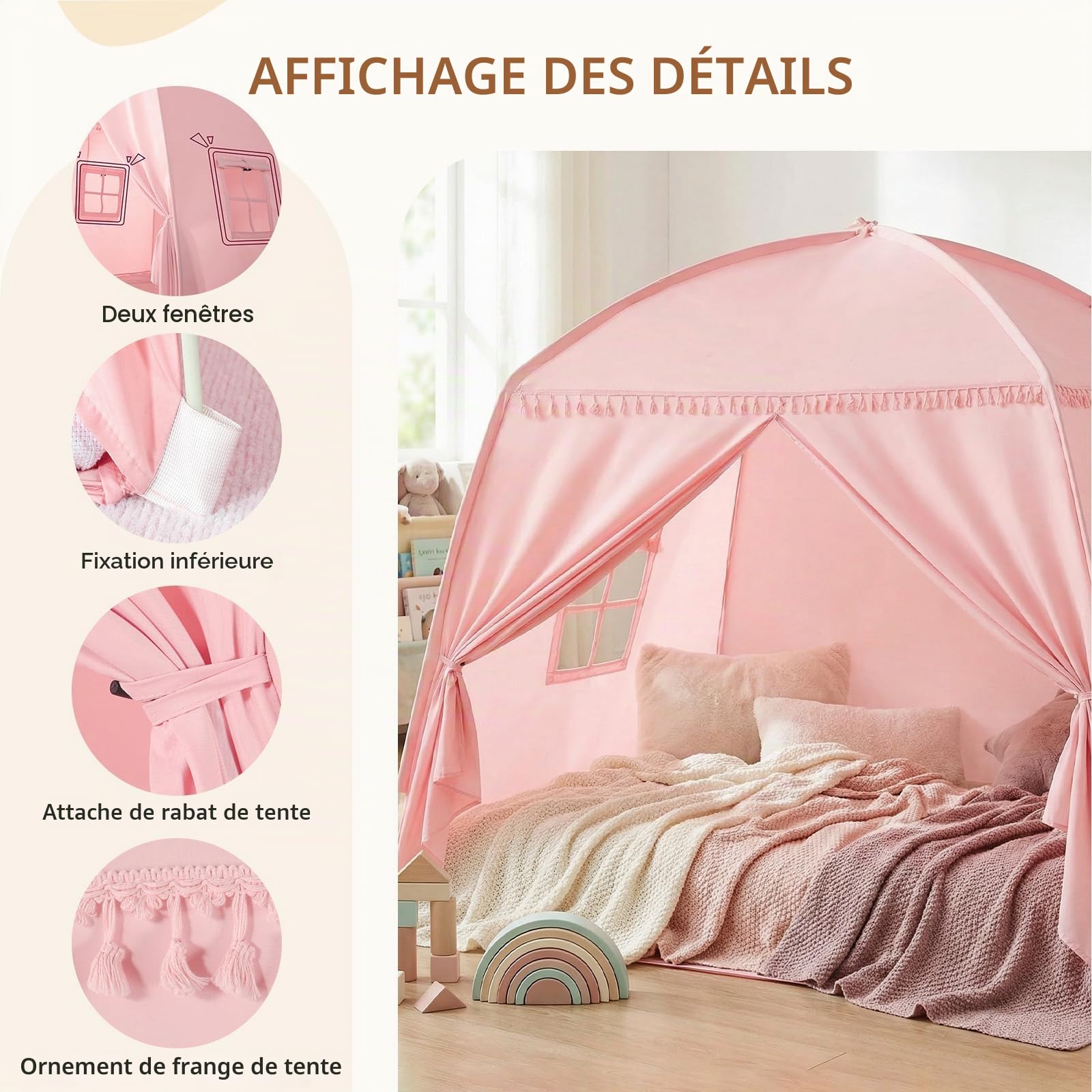 Tente de jeu, pour enfant - Grand château magique - Pour l'intérieur et l'extérieur - Montage facile en 2 minutes - Spacieux pour garçons et filles - Rose