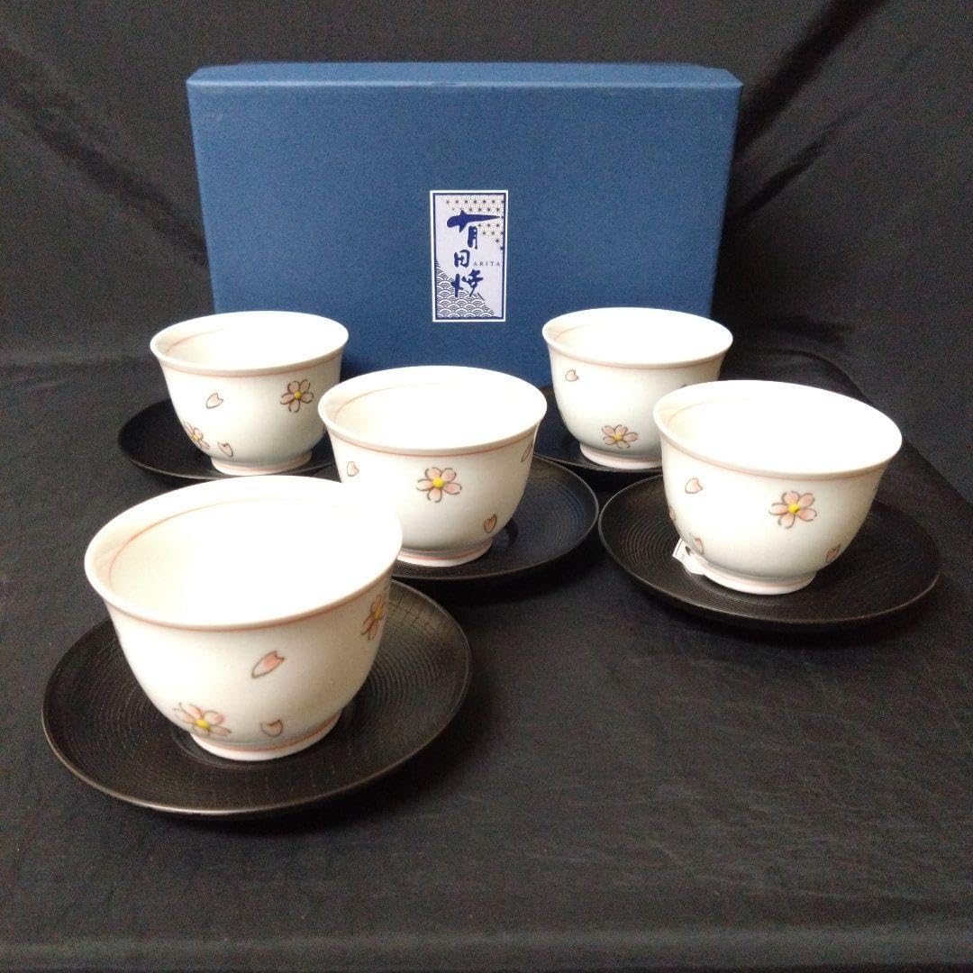 深川製磁 花ひょうたん 瓢箪 蓋付き 湯飲み 舟型 茶托 ホワイト 白磁