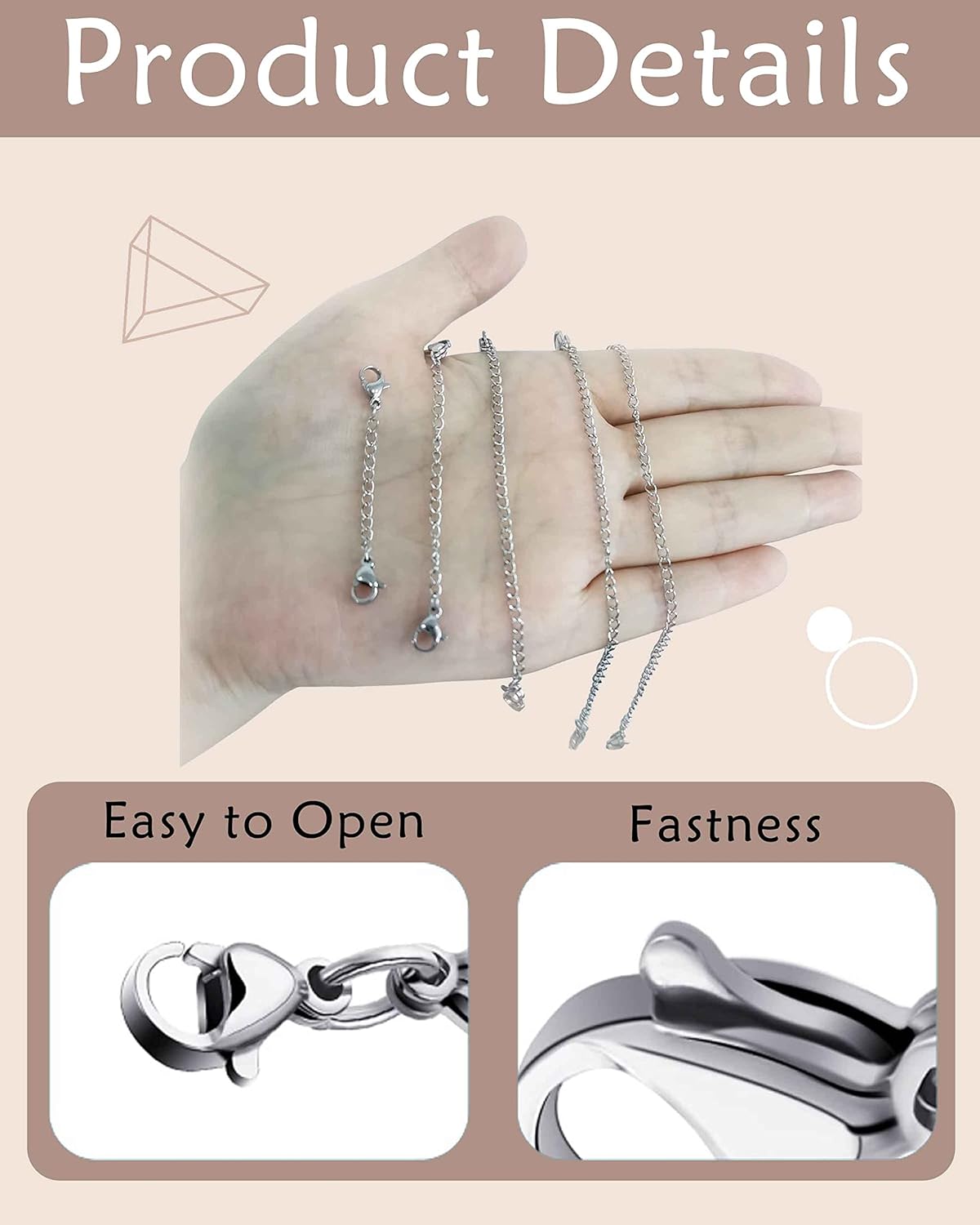OHINGLT Necklace Extender 10Pcs Chain Extenders for Necklaces Bracelet, Silver Plated Stainless Steel Extension Chain for Women Jewelry Making - Image 5