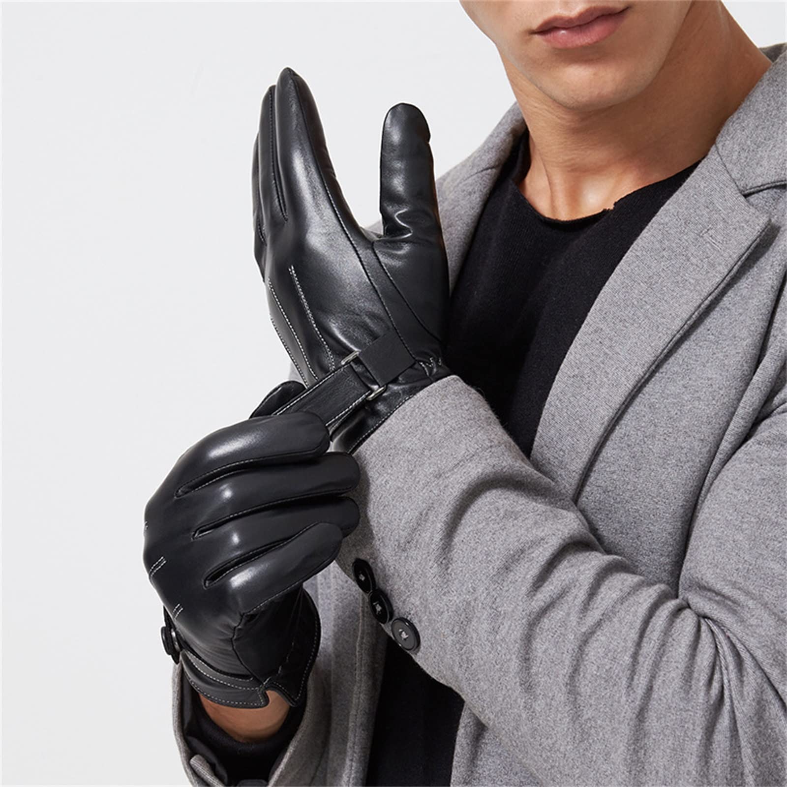 Guanti in Pelle da Uomo Full Palm Touch Screen Winter Driving Guanti in Pelle Caldi for Guanti in Pelle da Uomo Guanti Invernali (Color : Black, Size : XL)