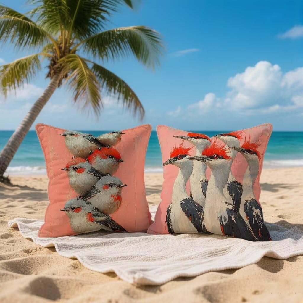 Kissenbezug 65 x 65 2er Set Sofakissen Vogel Kopfkissenbezug 65x65 cm Dekokissen Tier Outdoor Pillow Leinen Doppelseitiger HD-Druck, Terrassen Deko Wohnzimmer, Frühling und Sommer Gifts 0-1180J6