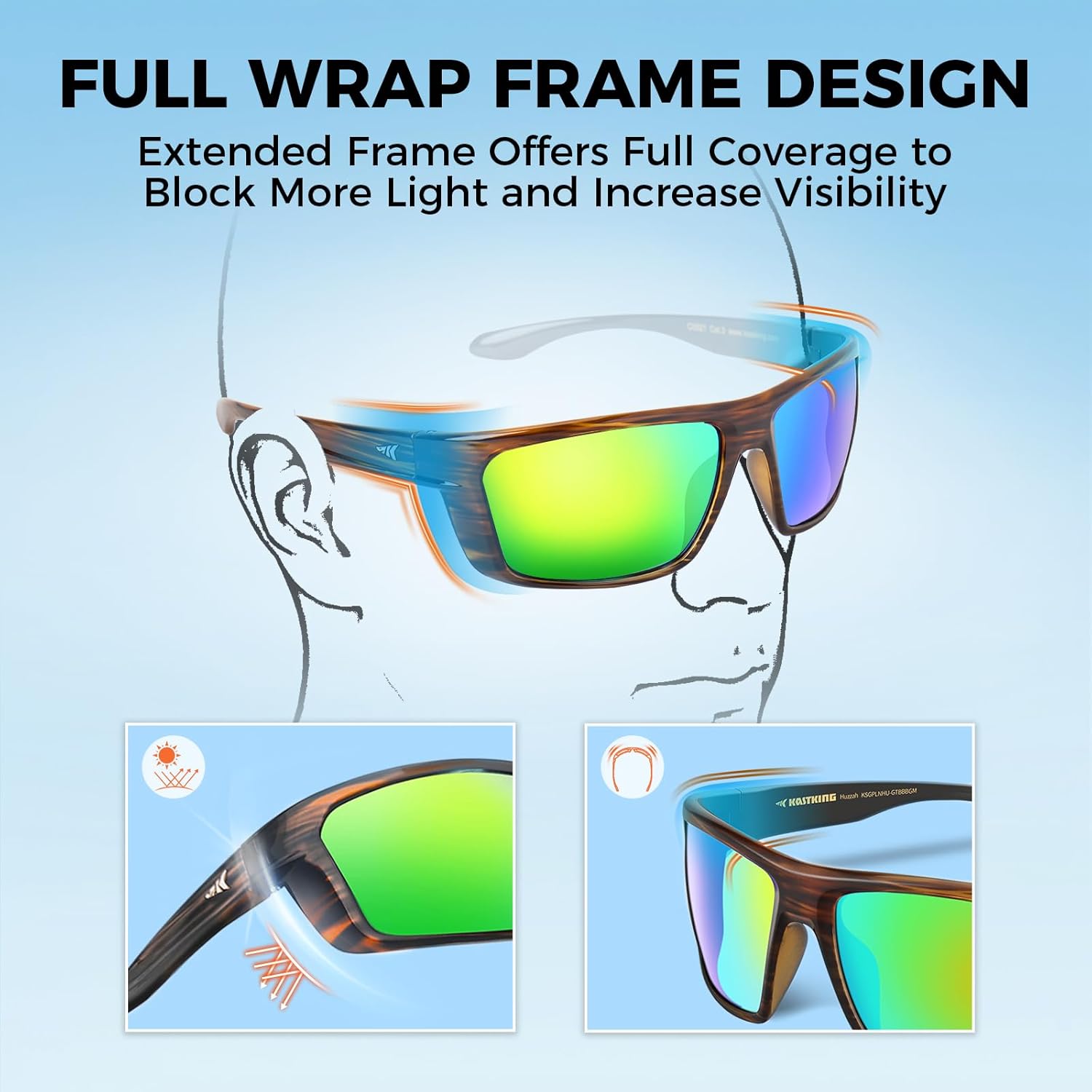 KastKing Huzzah Polarized Sport Sunglasses for Men and Women, Ideal for Driving Fishing Cycling and Running,UV Protection - Image 4