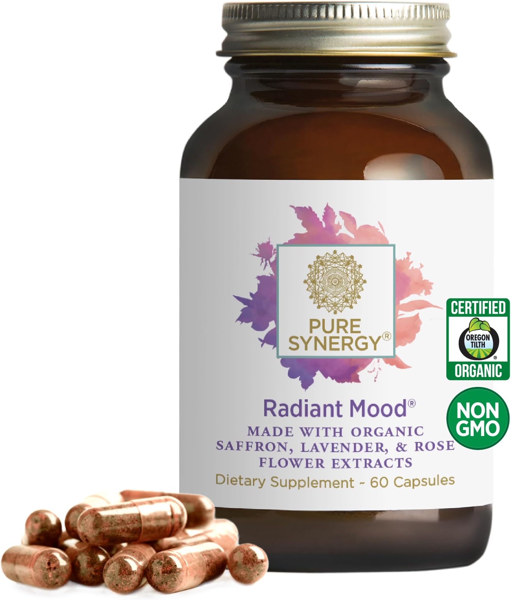 Radiant Mood | Natural Mood and Sleep Supplement with Organic Saffron | with Saffron, Lemon Balm, and Magnolia Bark | for Sleep, and Stress Support (60 Capsules)