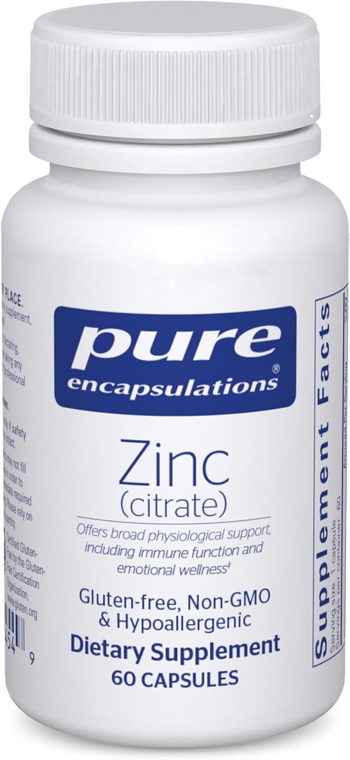 Product image of Pure Encapsulations Zinc (Citrate) - for Immune System, Tissue Development & Metabolism* - Mineral Supplement with Enzymes - Highly Absorbable Zinc - Vegan & Non-GMO - 60 Capsules