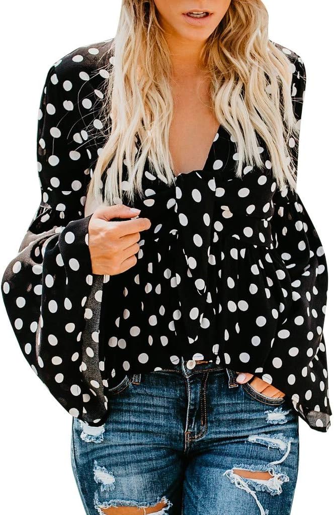 Starryflashing_Women Long Sleeve Tops Women V-neck Floral Printed Sweatshirt ❀ Ladies Solid Tee Shirts Casual Loose Blouses