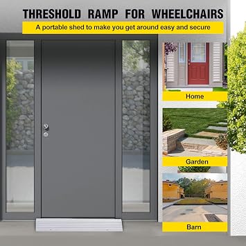 Door Threshold Ramp 1 Rise Door Ramp Aluminum Entry Ramp or Doorways Rated 800 lbs Load Capacity forWheelchair Scooters Power Chairs Walkers Metallic