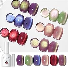 PEACECOLOR Semi-Permanent Cat Eye Nail Polish, 6 Colours Semi-Permanent Cat Eye Gel Magnetic Kit with Magnet, Gel Nail Polish Soak Off UV/LED 10 ml