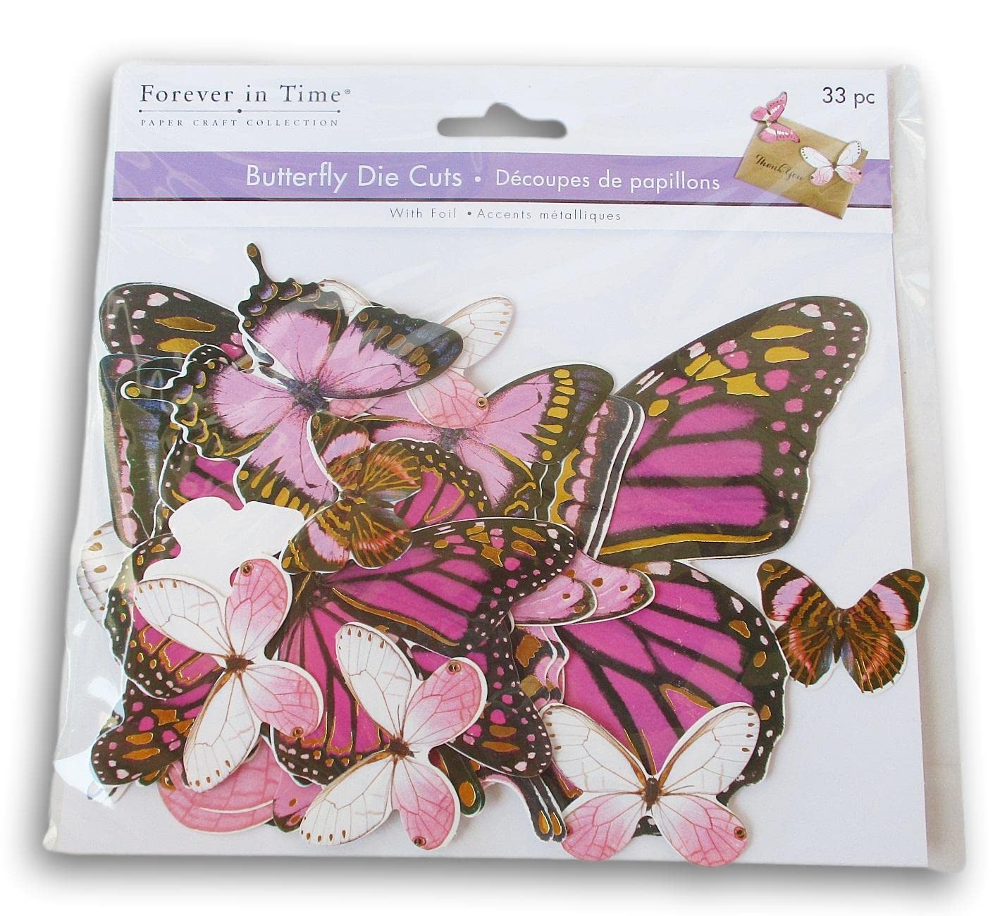 33 Piece Pink Butterfly Die-Cuts With Gold Foil - Scrapbook & Journal Embellishments